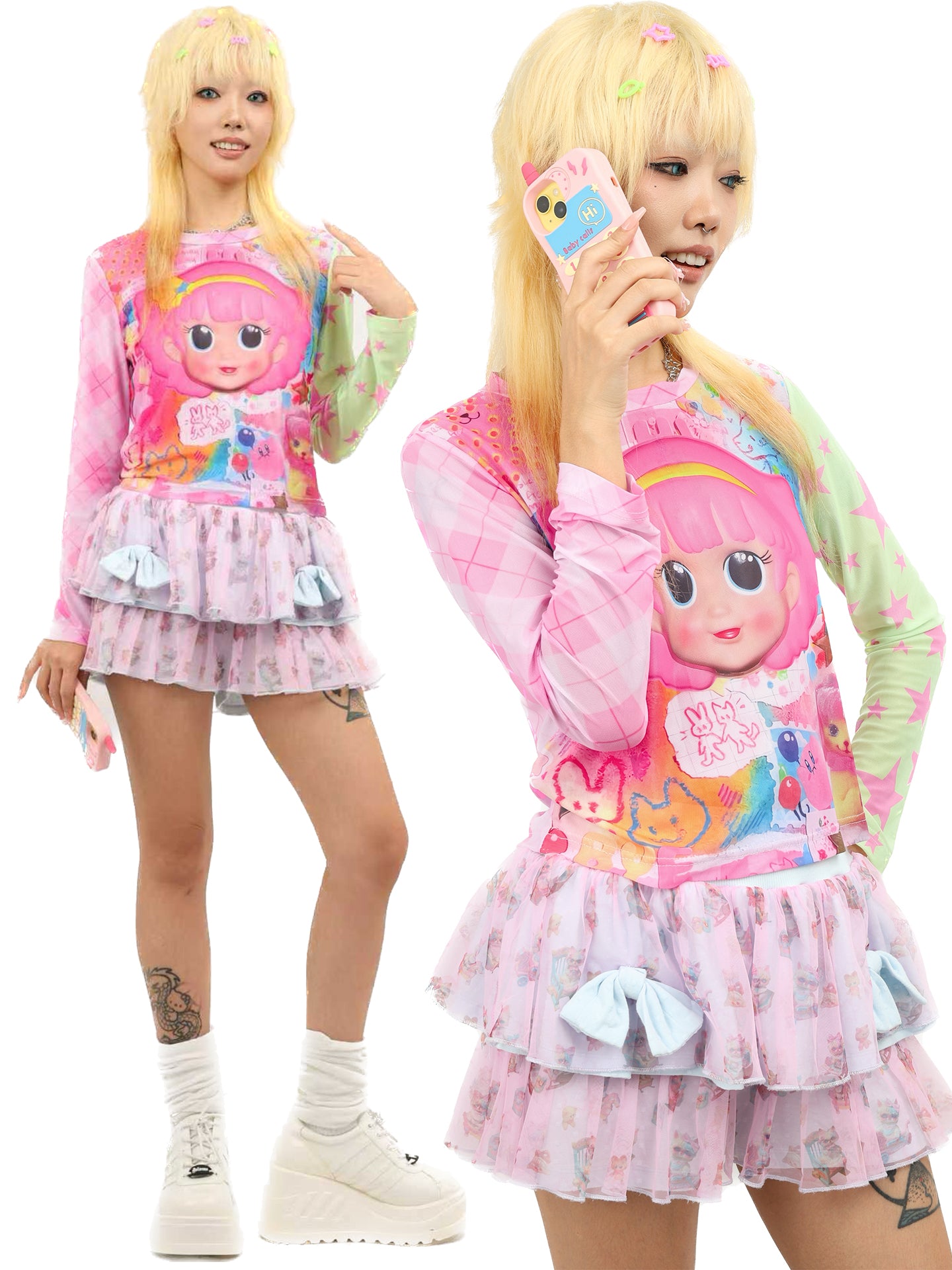 Decora Kei Long Sleeve Top Colorful Cute Polyester - NIHON KIDS by Land Decora