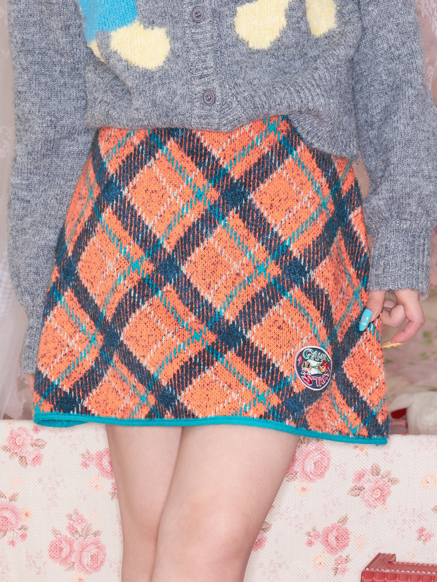 Two-Tone Plaid Knit Mini Skirt Kawaii Vintage Fall - tntntutu by Land Decora
