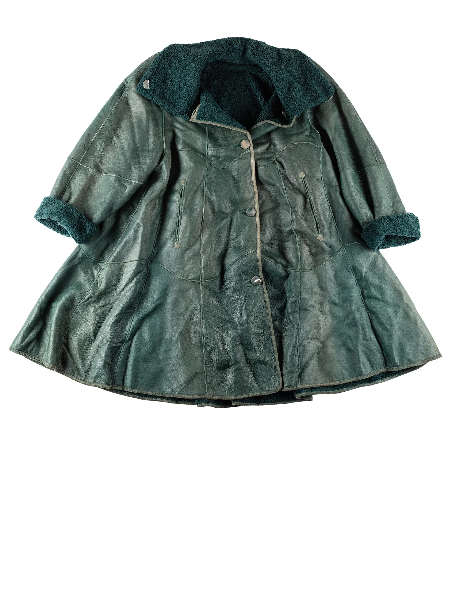 Vintage 80's Women Sheepskin Coat in Green by Northern Grip