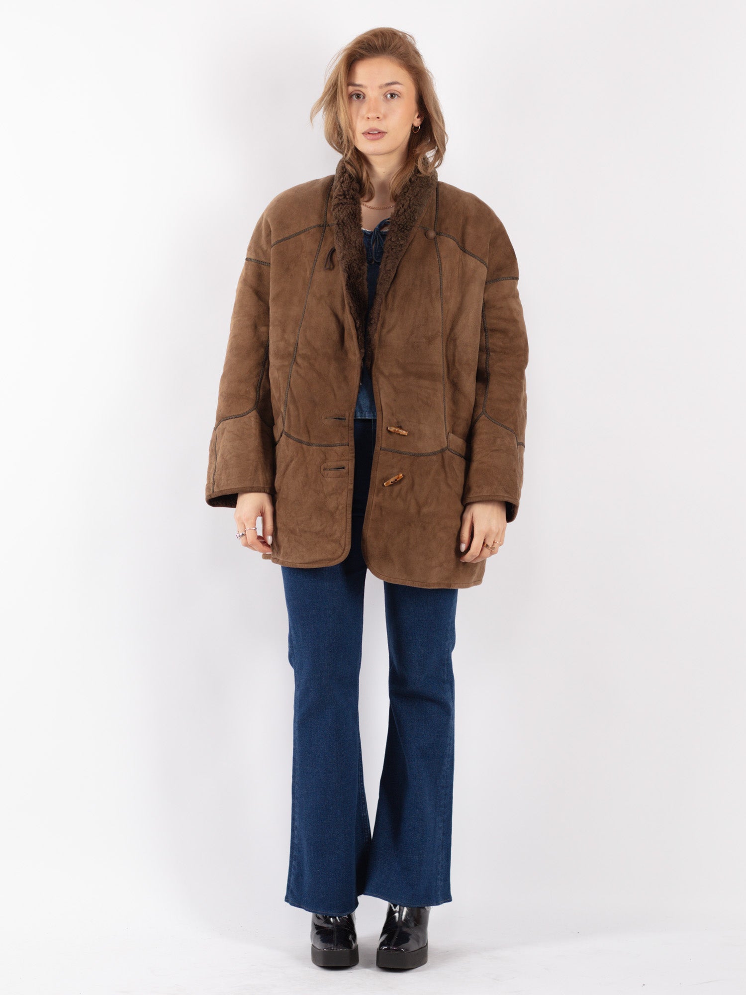 Vintage 80's Women Sheepskin Shearling Coat in Brown by Northern Grip