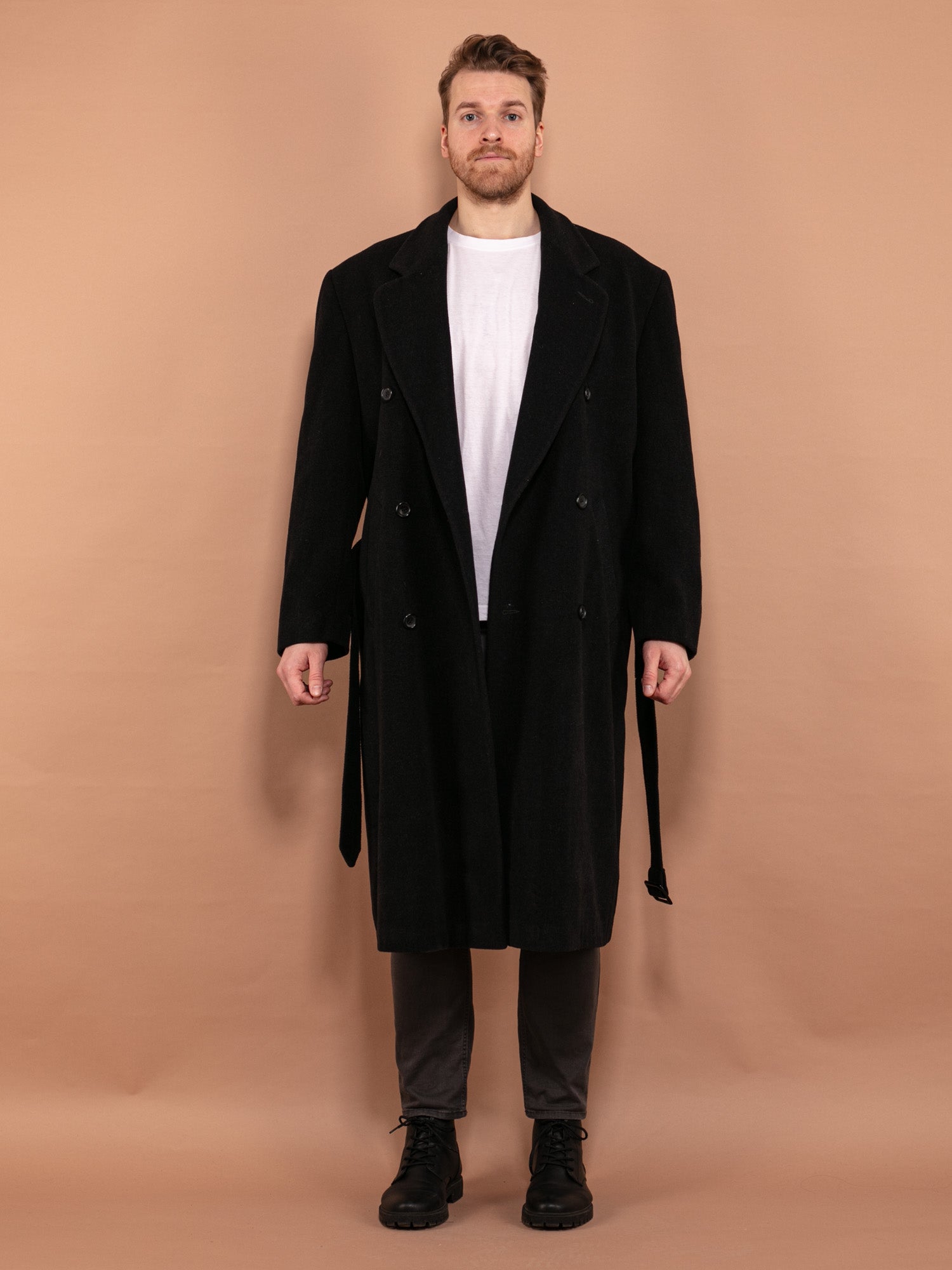 Vintage 80's Men Cashmere and Wool Blend Coat in Dark Gray by Northern Grip