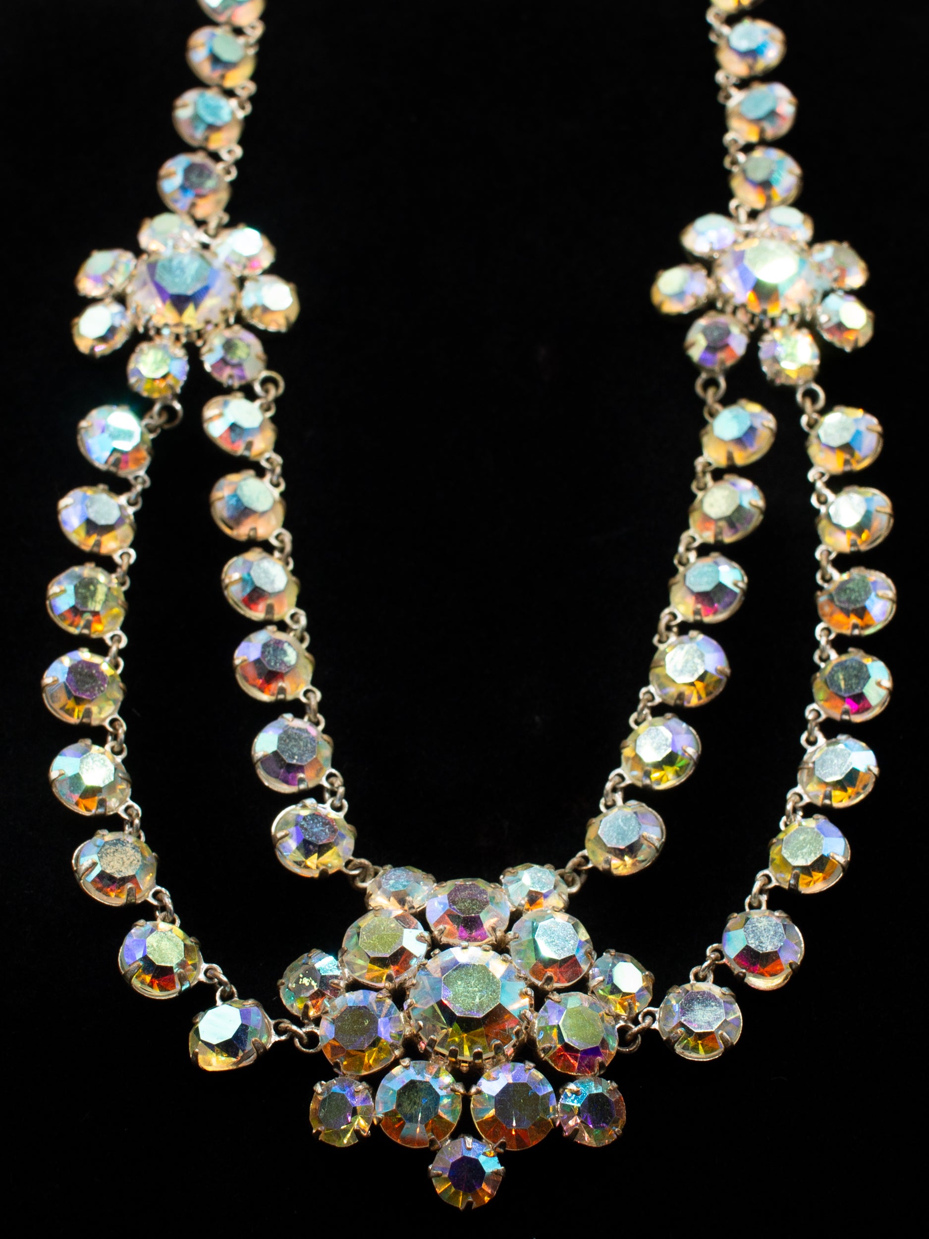 Vintage 50's Aurora Borealis Rhinestone Drape Necklace by Northern Grip