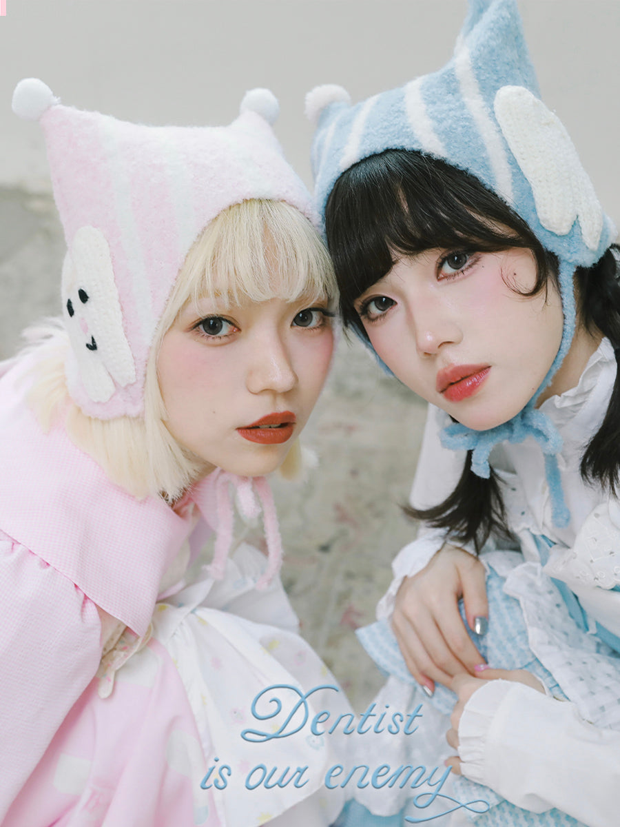 Meugler Cute Striped Pointed Ear Pom-Pom Knit Hat – Harajuku Style by Land Decora