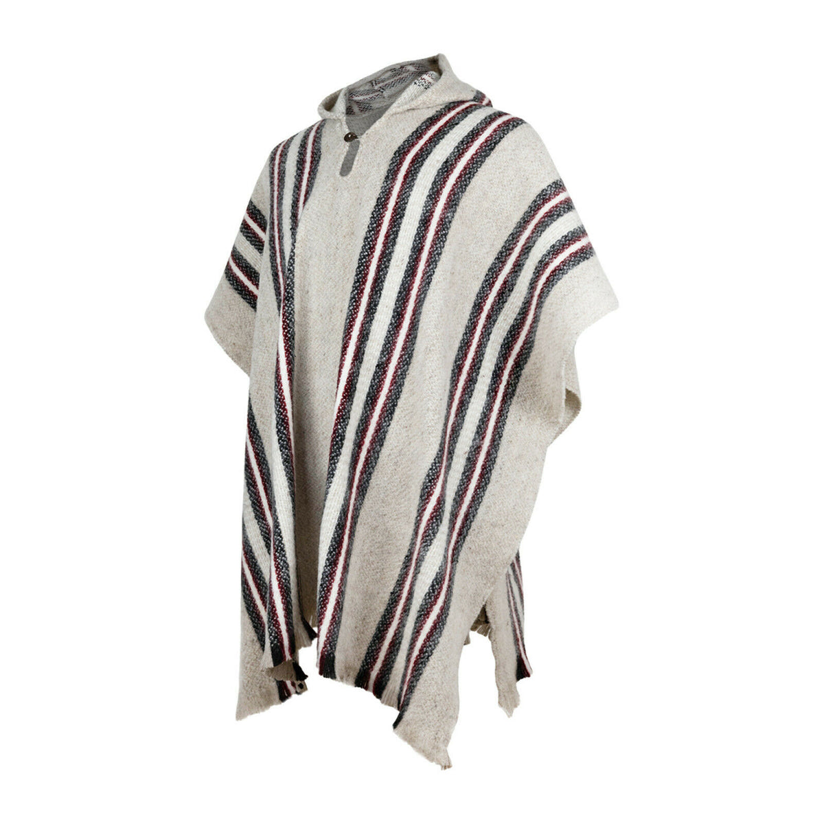 Llama Wool Unisex South American Handwoven Poncho - beige striped by ECUALAMA