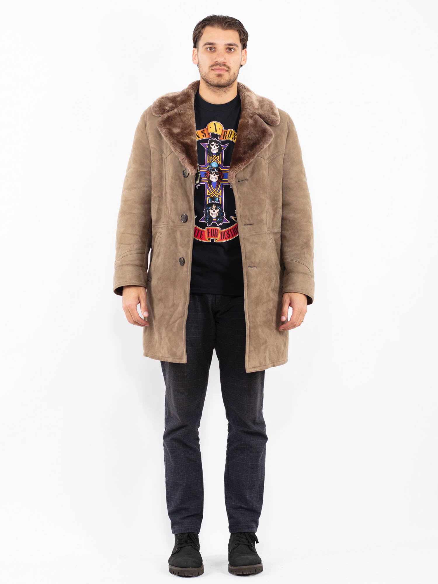Vintage 70's Men Sheepskin Coat in Beige by Northern Grip