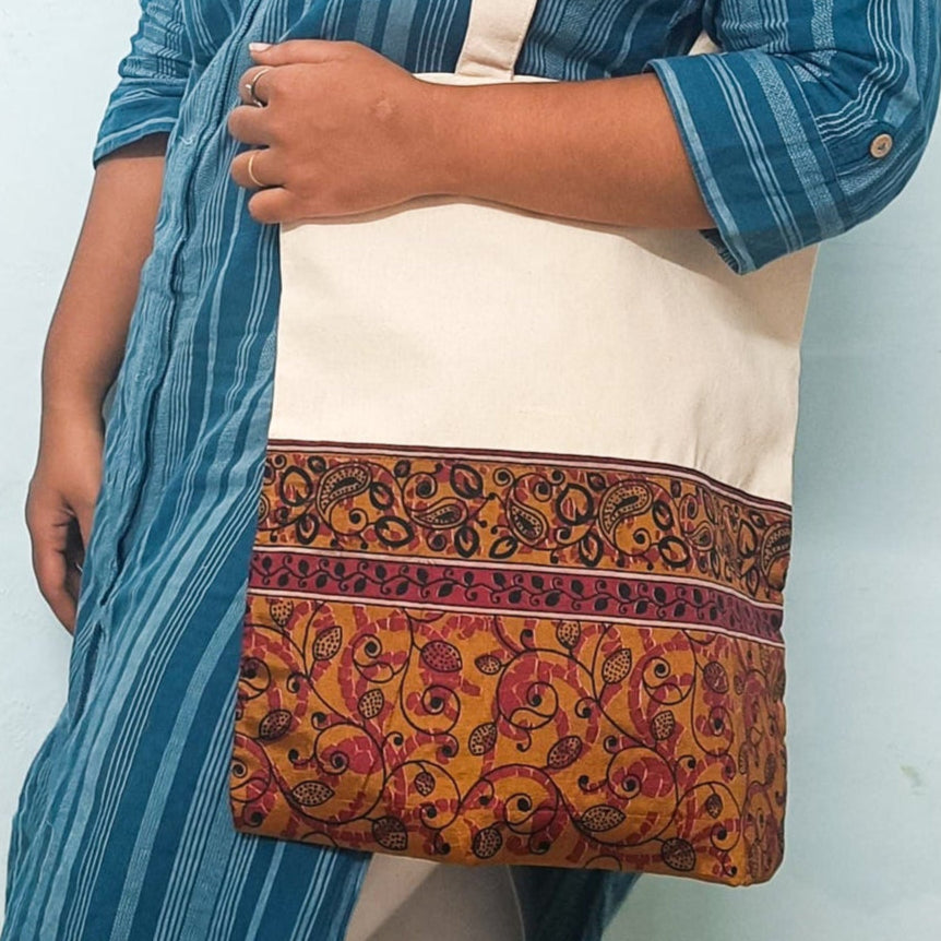 Half sari, half cotton tote bag, ethically handmade in India by Shakti.ism