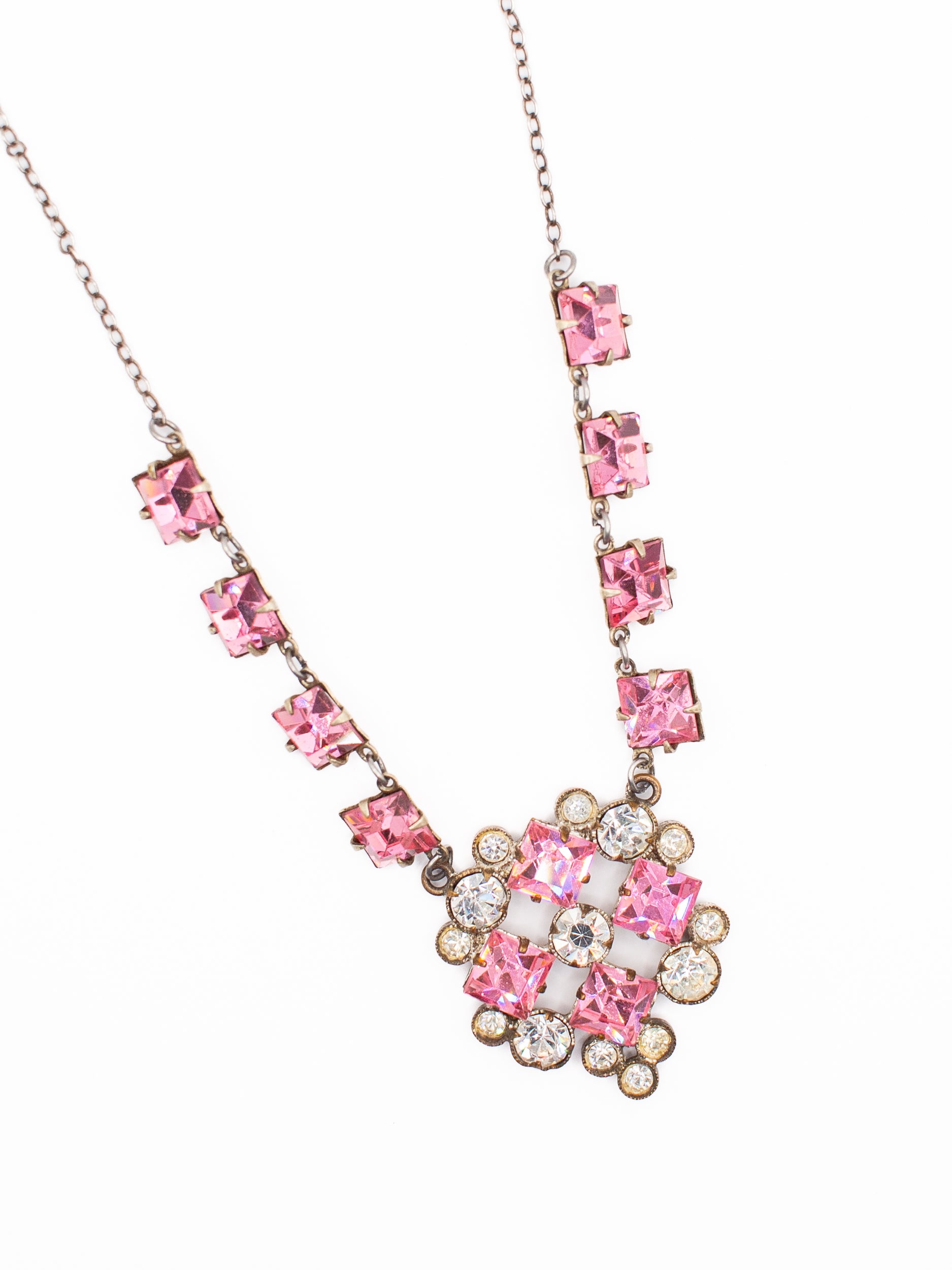 Vintage 20's Art Deco Pink Rhinestone Necklace by Northern Grip