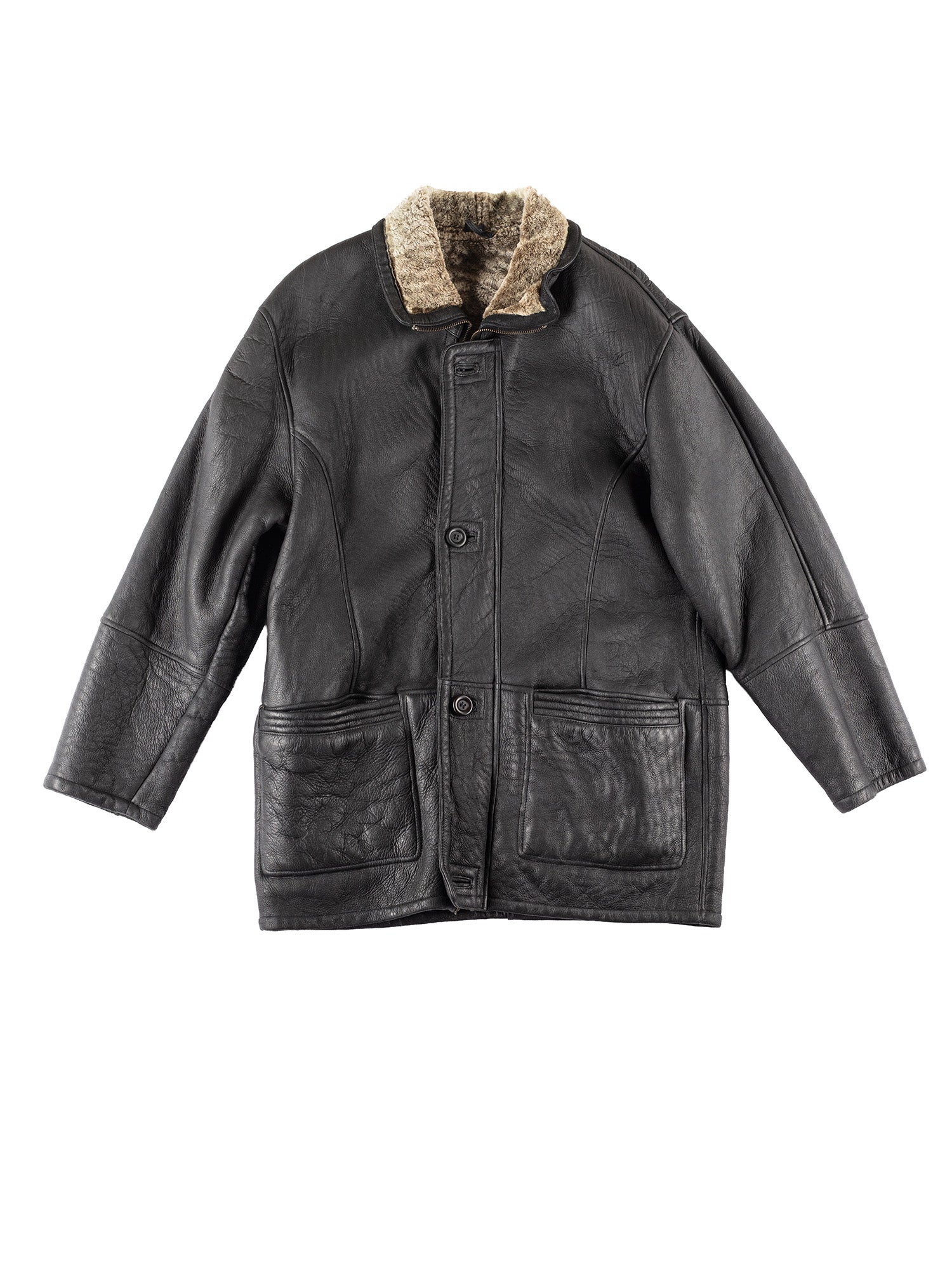 Vintage 80's Men Sheepskin Coat in Black by Northern Grip