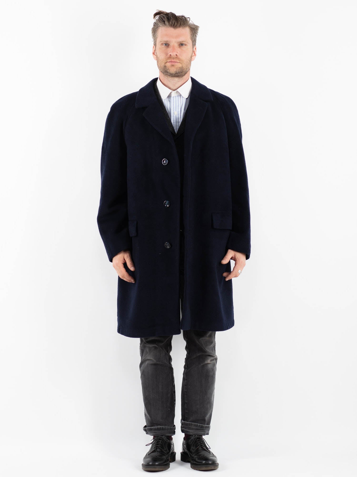 Vintage 70's Men Wool Coat in Blue by Northern Grip