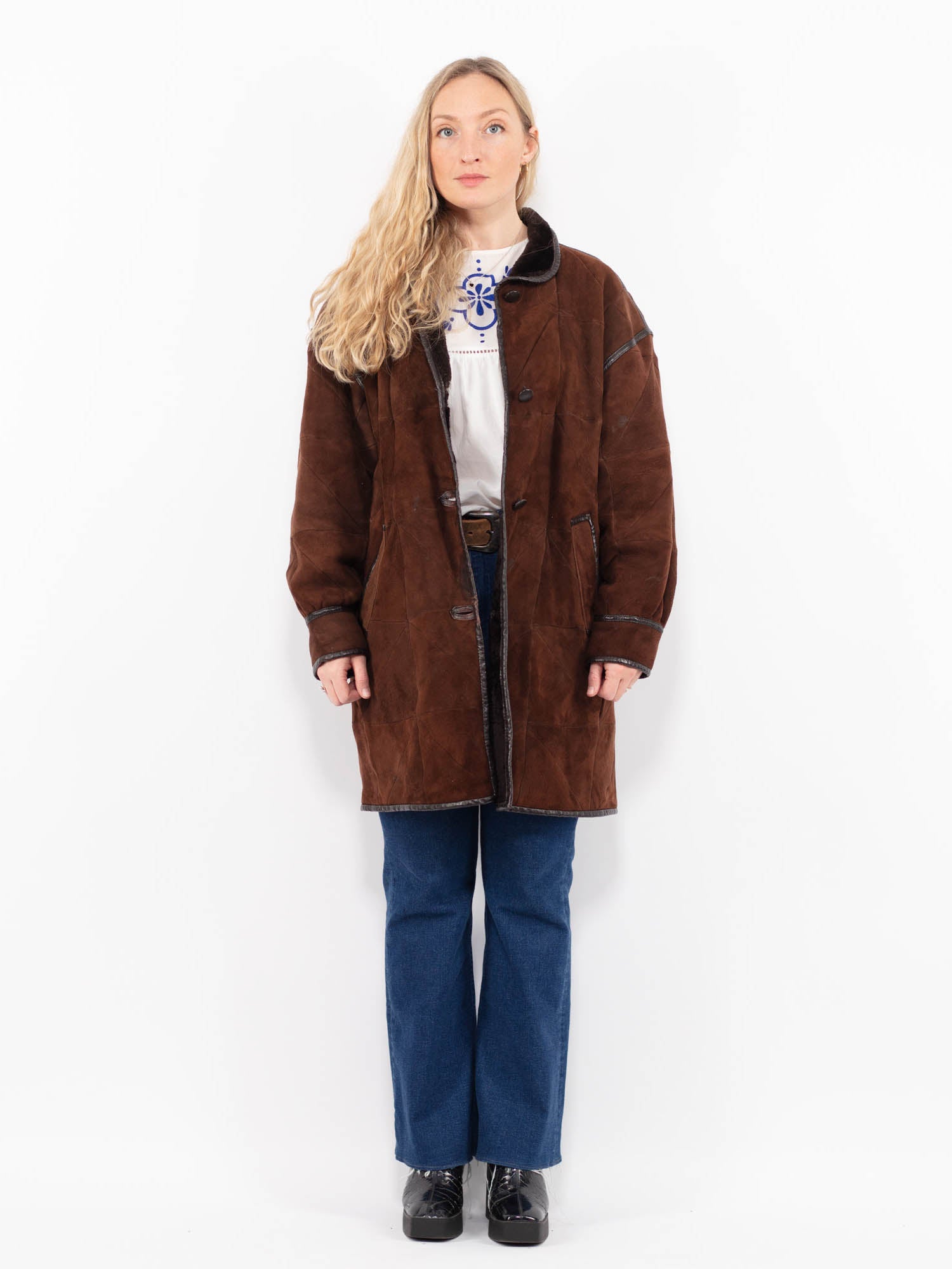 Vintage 90's Women Sheepskin Coat in Brown by Northern Grip