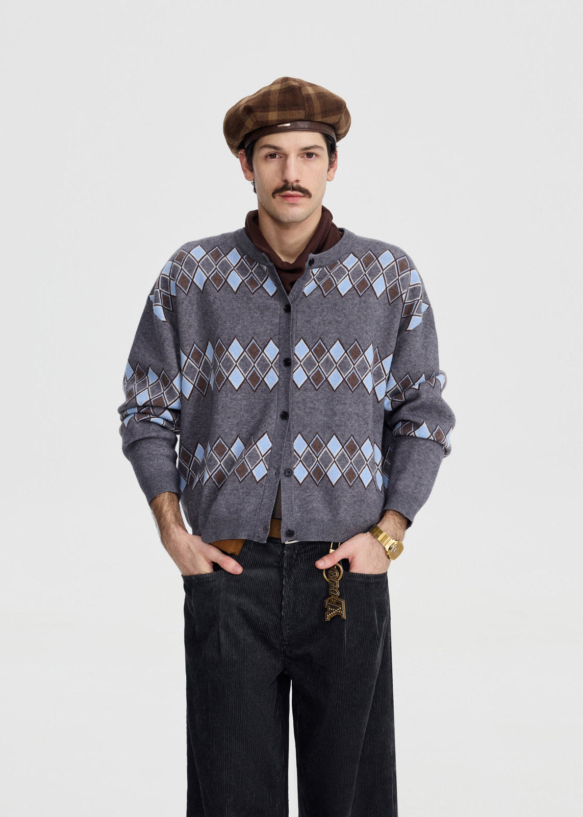 Script-X Argyle Zip Wool Cardigan by OFFCULTURE
