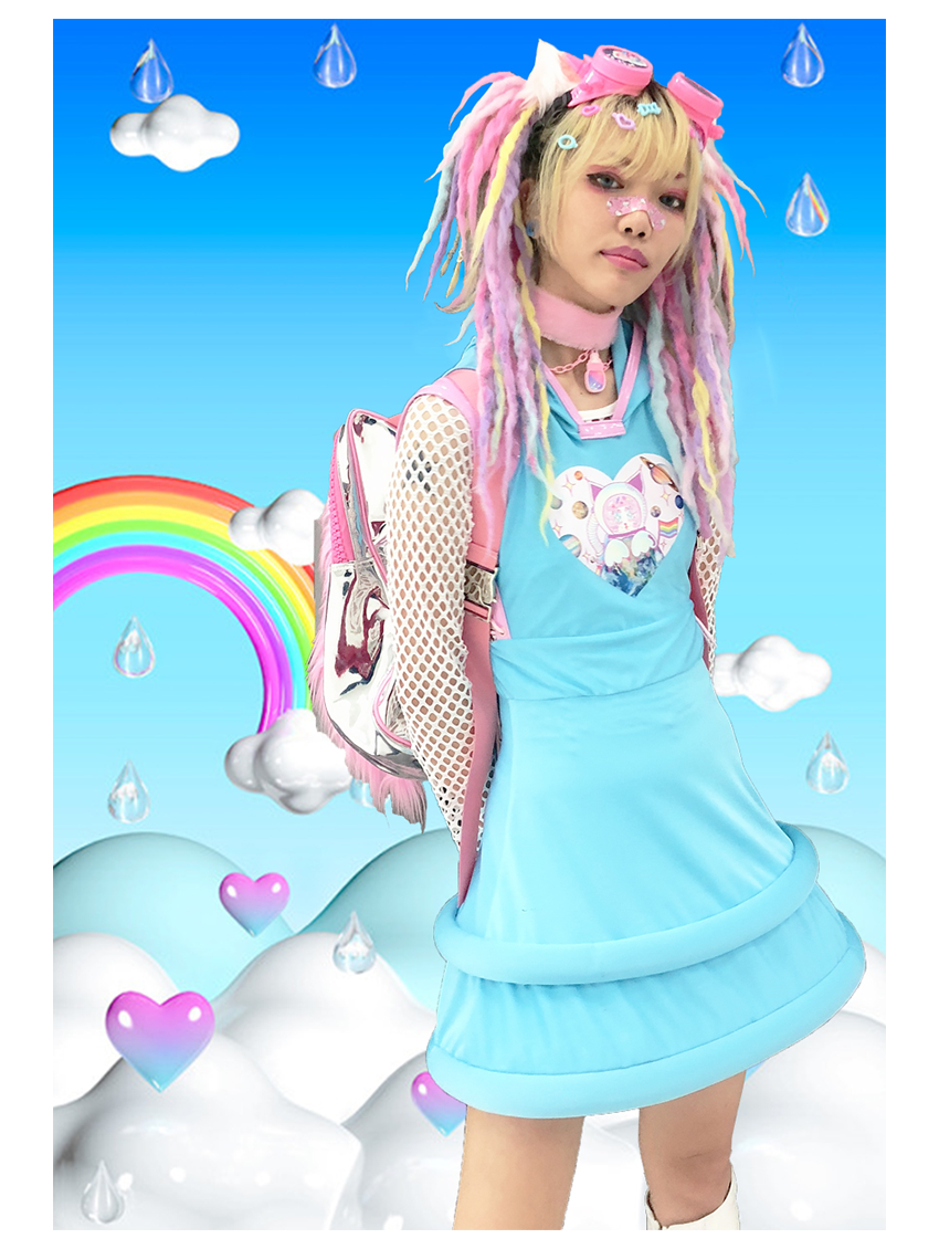 Harajuku Space Cat Dress - Futuristic PU Trim Adjustable Fit - NIHONKIDS by Land Decora