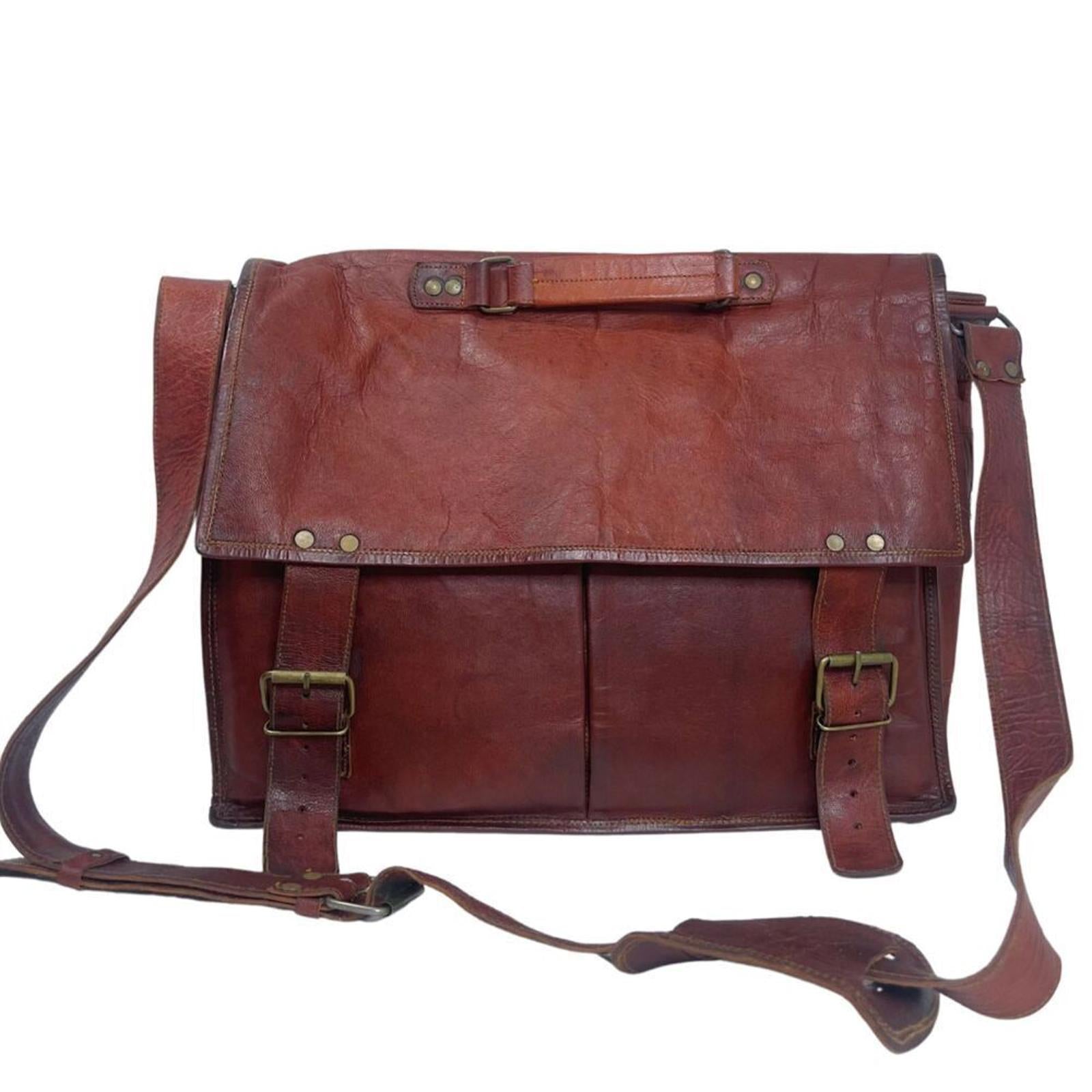 Vintage Cognac Leather Messenger Back Satchel Briefcase Laptop Case by Hot Girl Secondhand