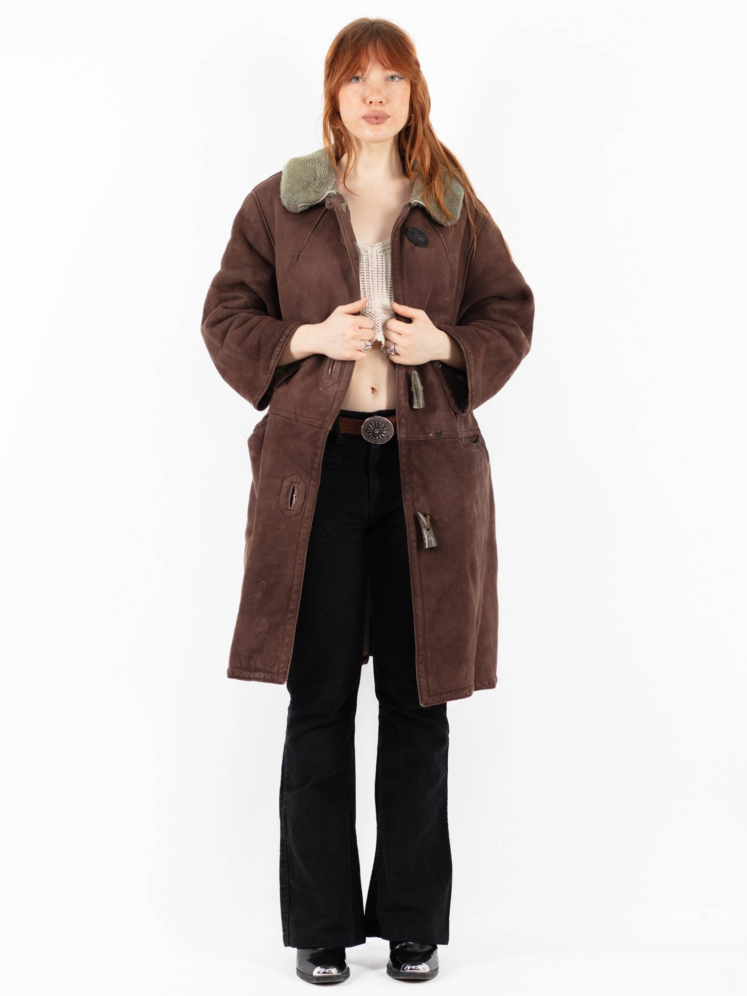 Vintage 70's Women Sheepskin Shearling Coat in Brown by Northern Grip