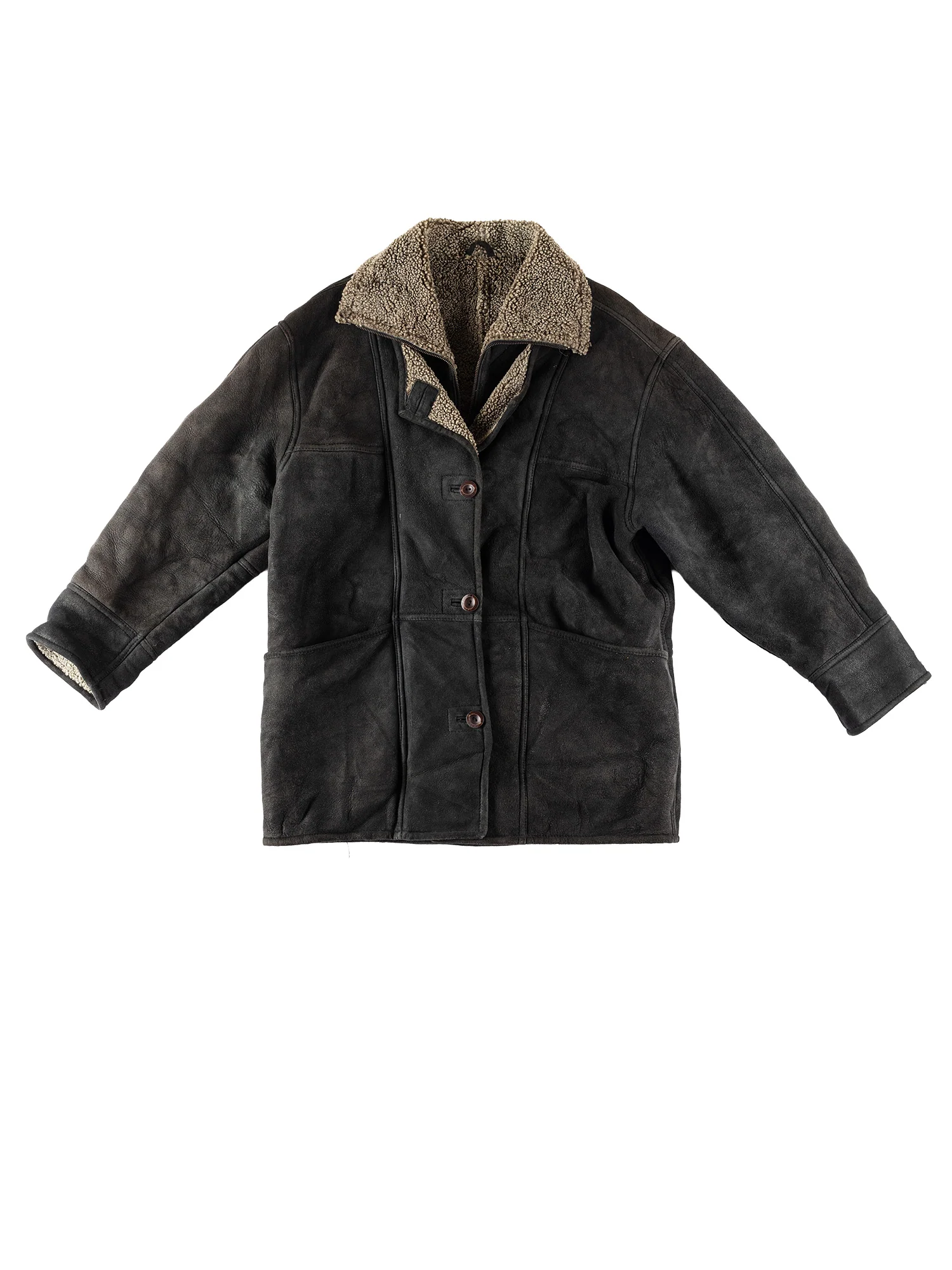 Vintage 80's Women Sheepskin Coat in Black by Northern Grip