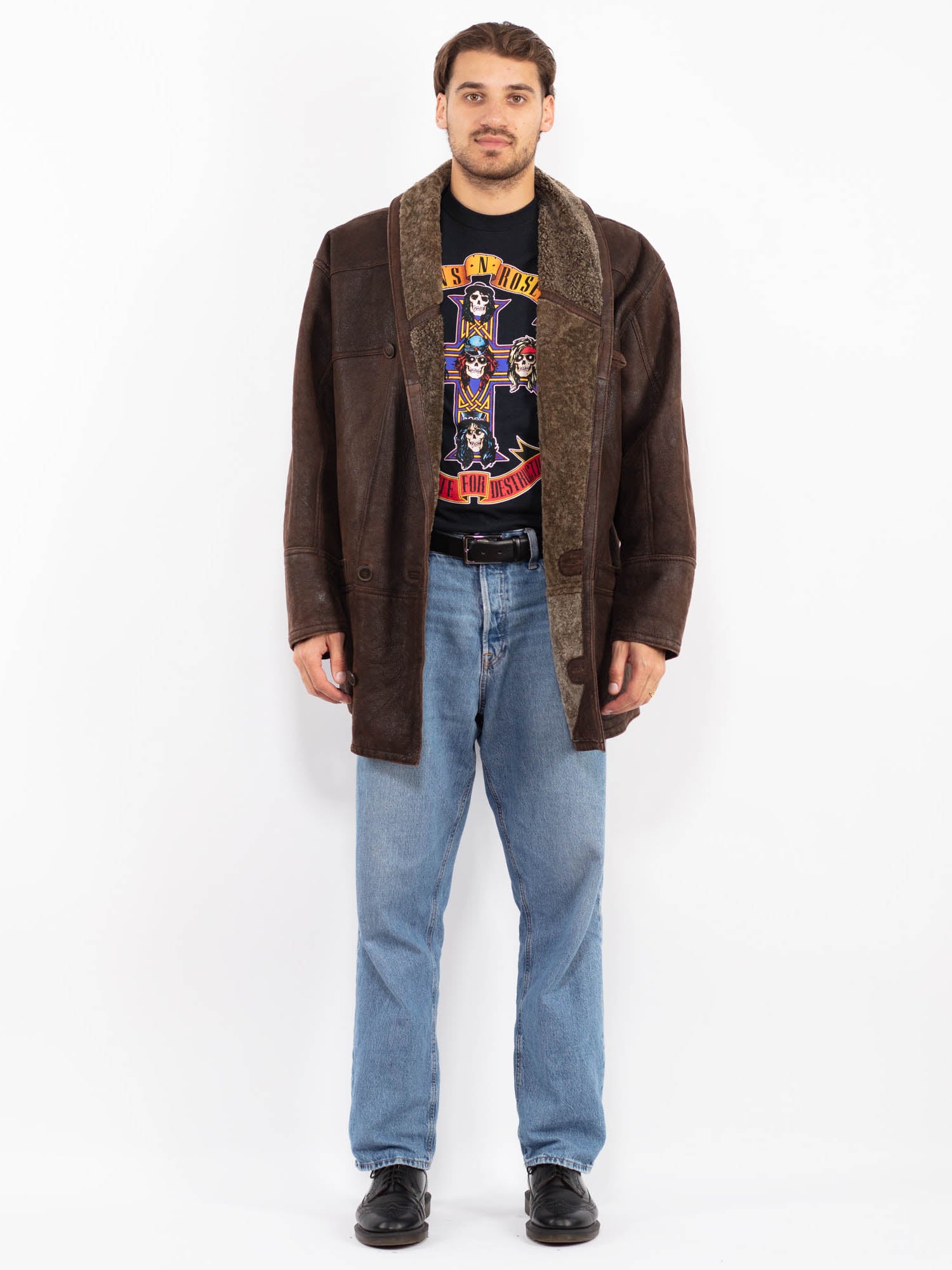 Vintage 80's Men Sheepskin Coat in Brown by Northern Grip
