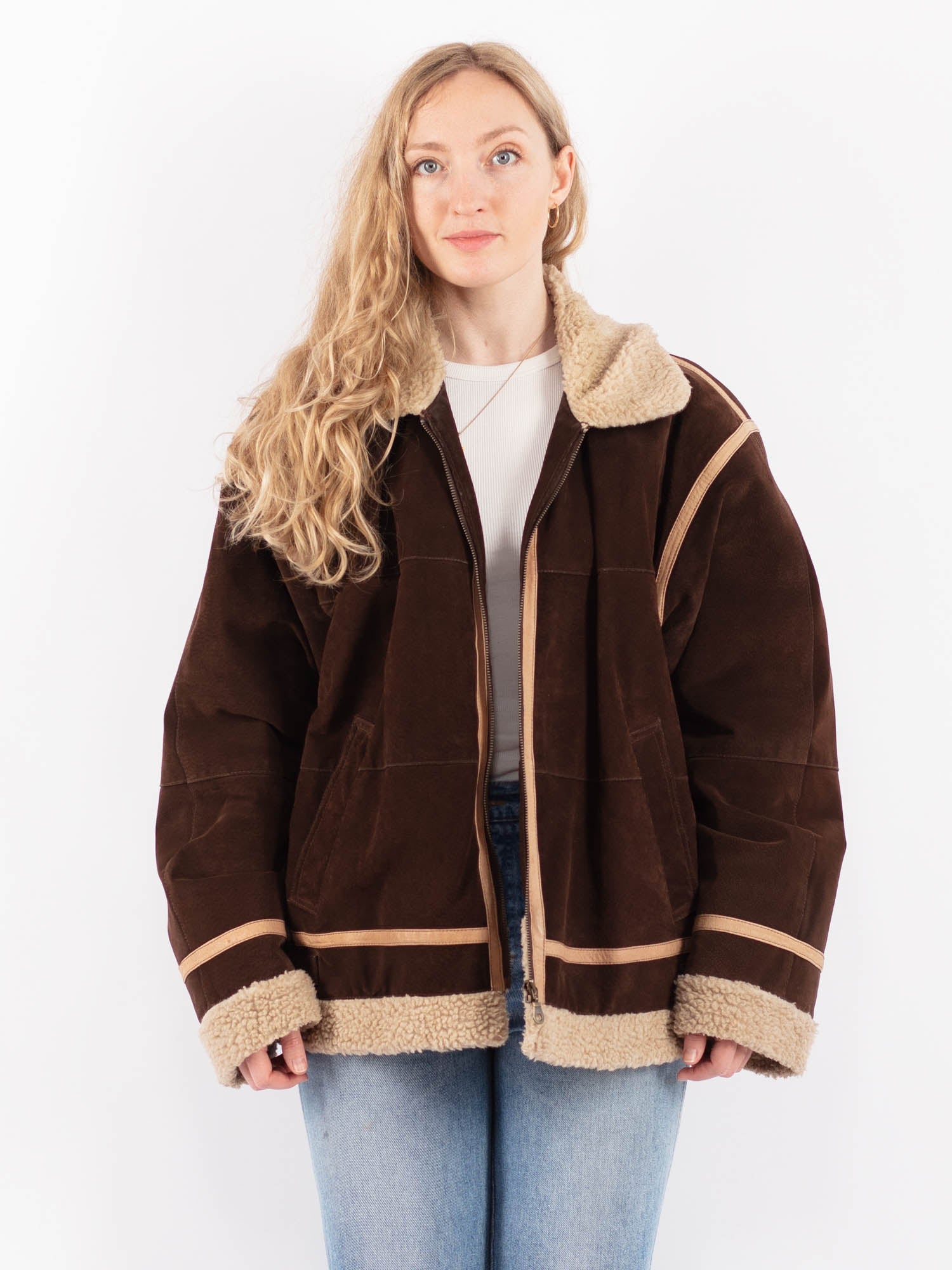 Vintage 90's Women Suede Sherpa Jacket in Brown by Northern Grip