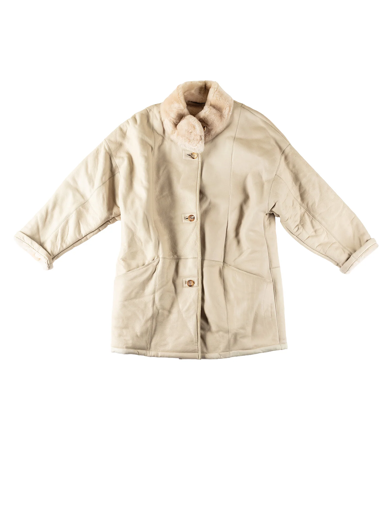 Vintage 80's Women Sheepskin Coat in Beige by Northern Grip
