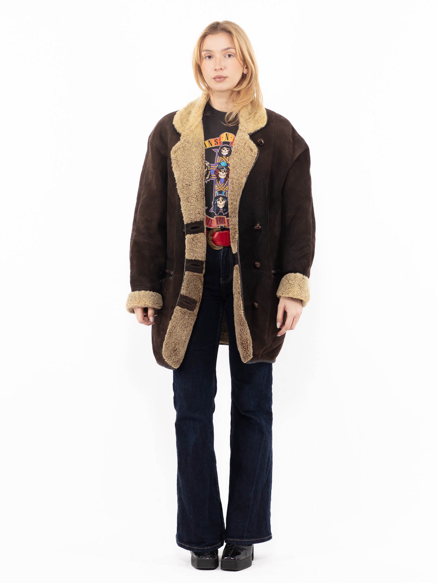 Vintage 90's Women Sheepskin Coat in Brown by Northern Grip