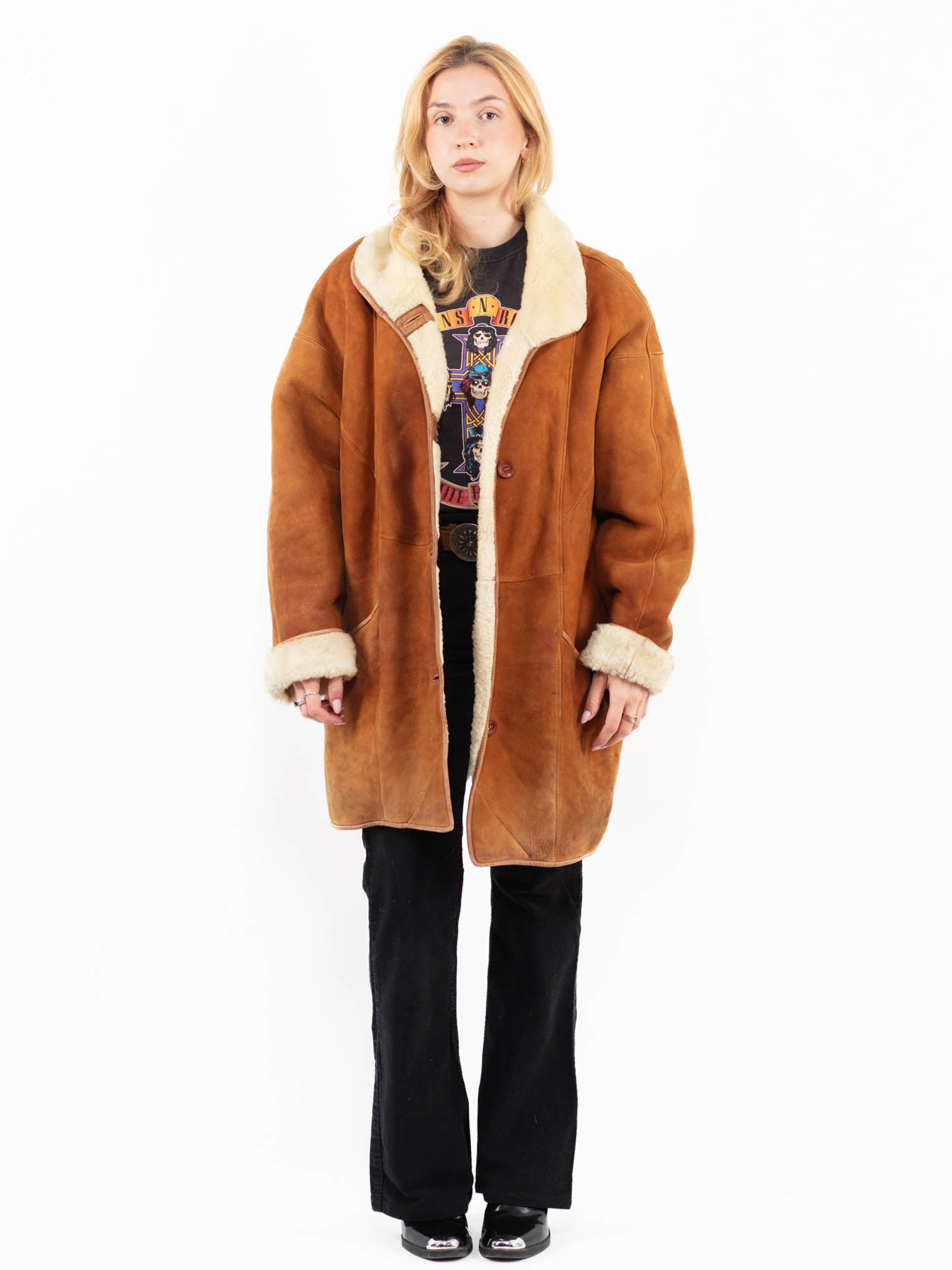 Vintage 90's Women Sheepskin Coat in Camel Brown by Northern Grip