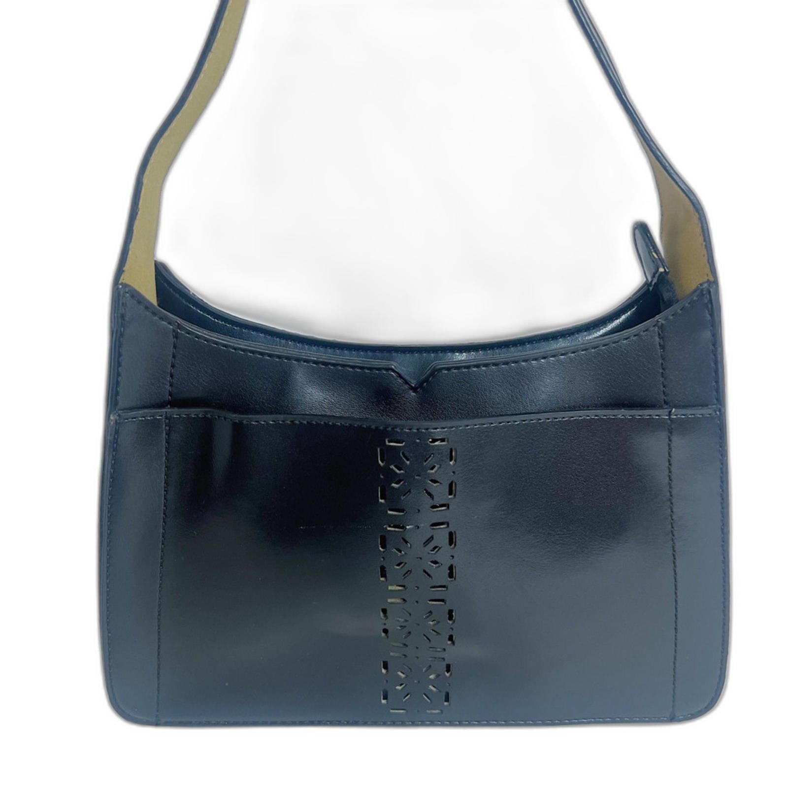 Vintage Mondani Black Leather Shoulder Bag Structured Laser Cut Purse by Hot Girl Secondhand