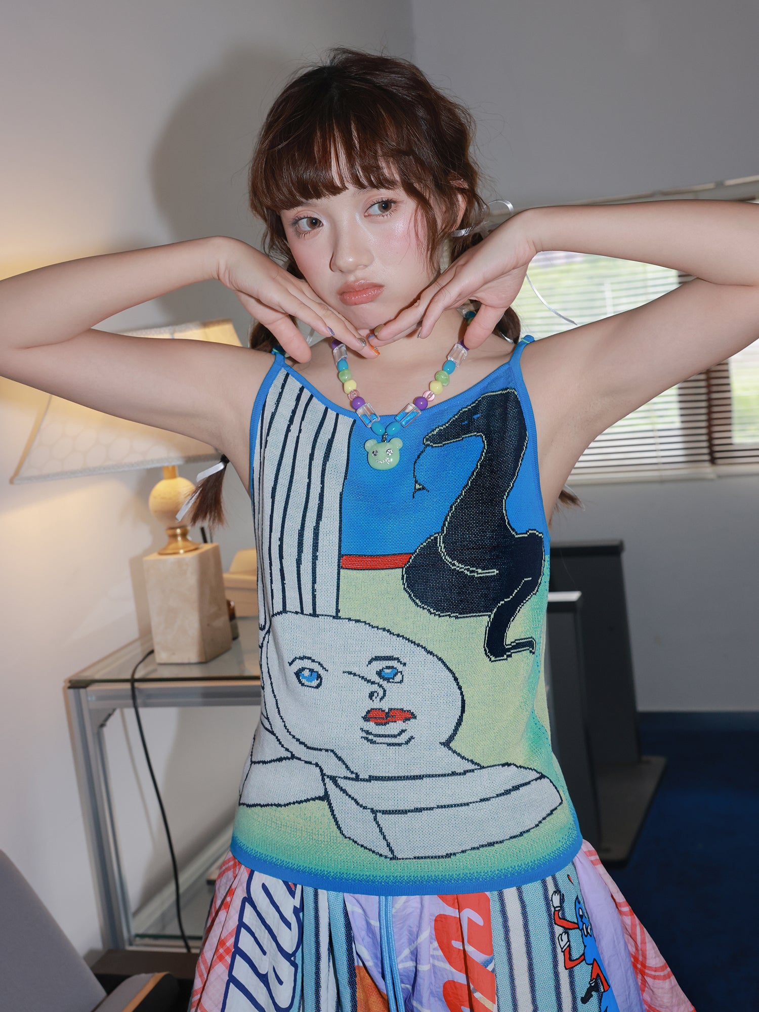 Y2K Weirdcore Gradient Snake Tank – Harajuku Surreal Summer Knit Top by Land Decora