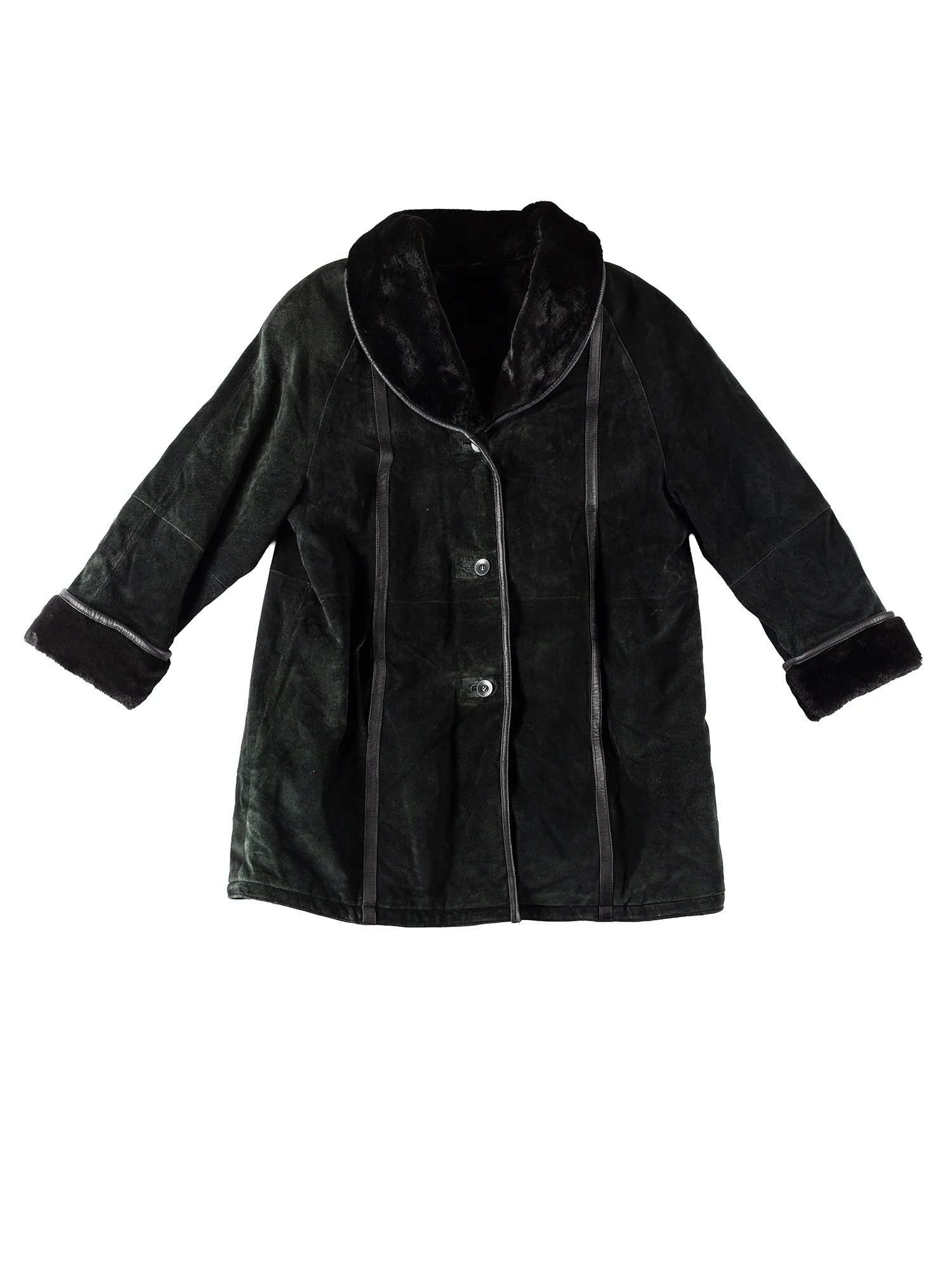 Vintage 80's Women Faux Sheepskin Coat in Black by Northern Grip