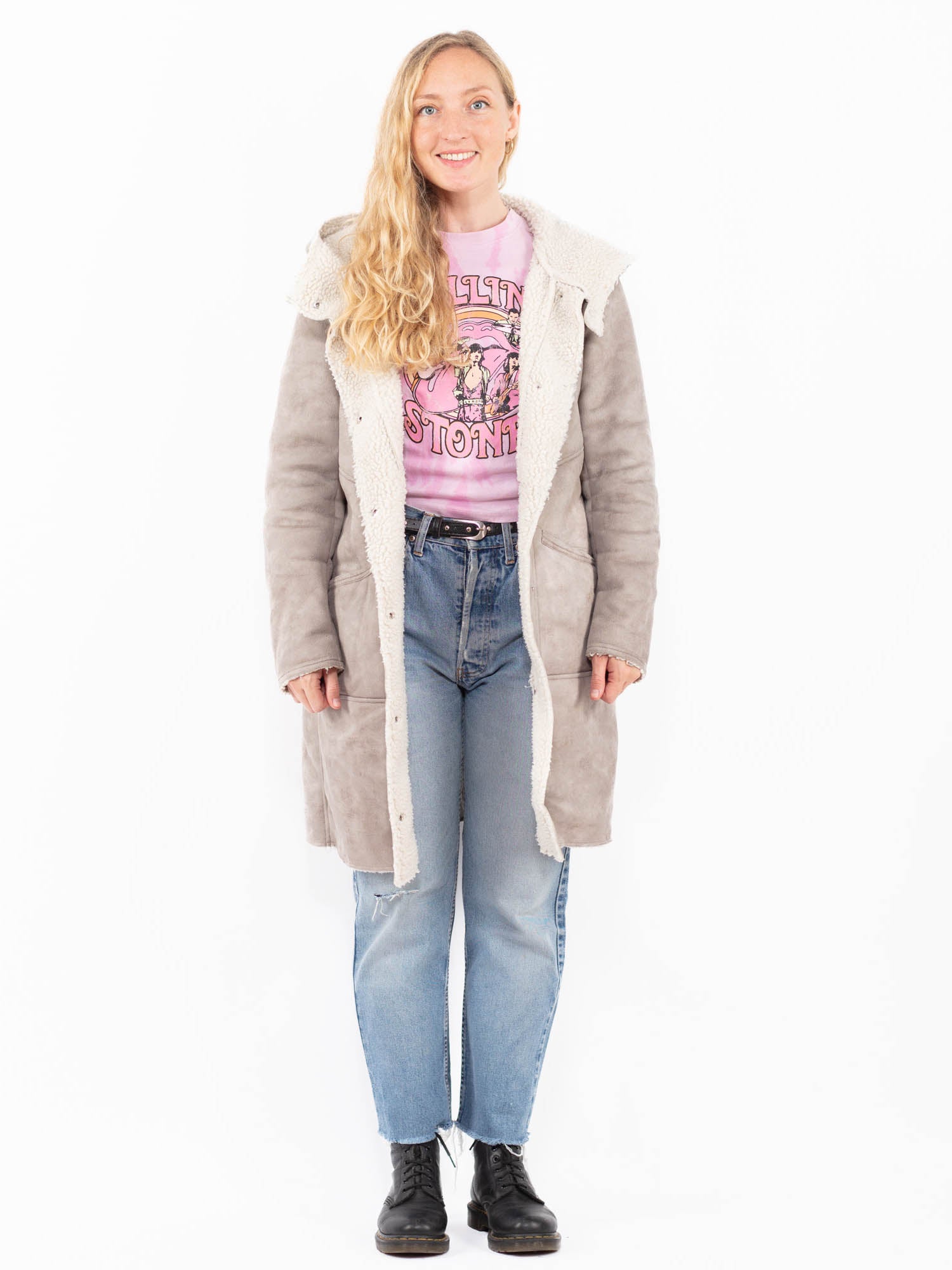 Vintage 00's Women Faux Sheepskin Coat in Gray by Northern Grip