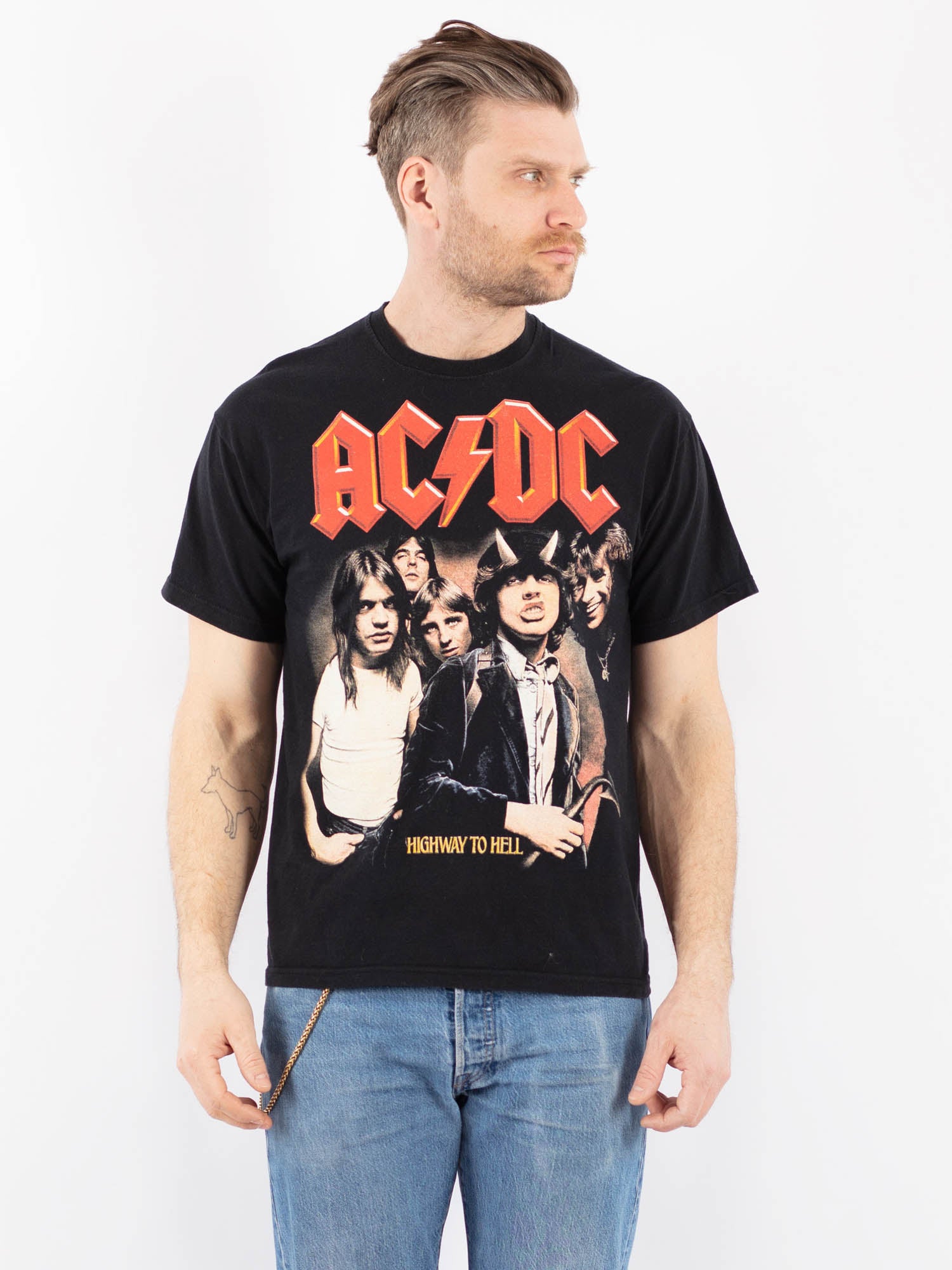 Vintage 00's Men AC/DC Print T-Shirt in Black by Northern Grip