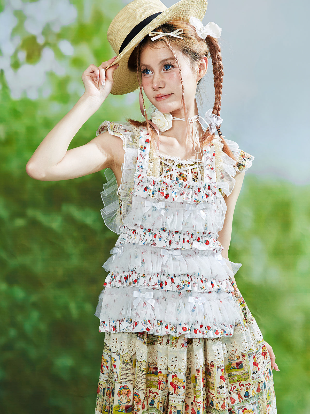 SOS MEME CLUB White Floral Bow Apron – Kawaii Vintage Girl Style by Land Decora
