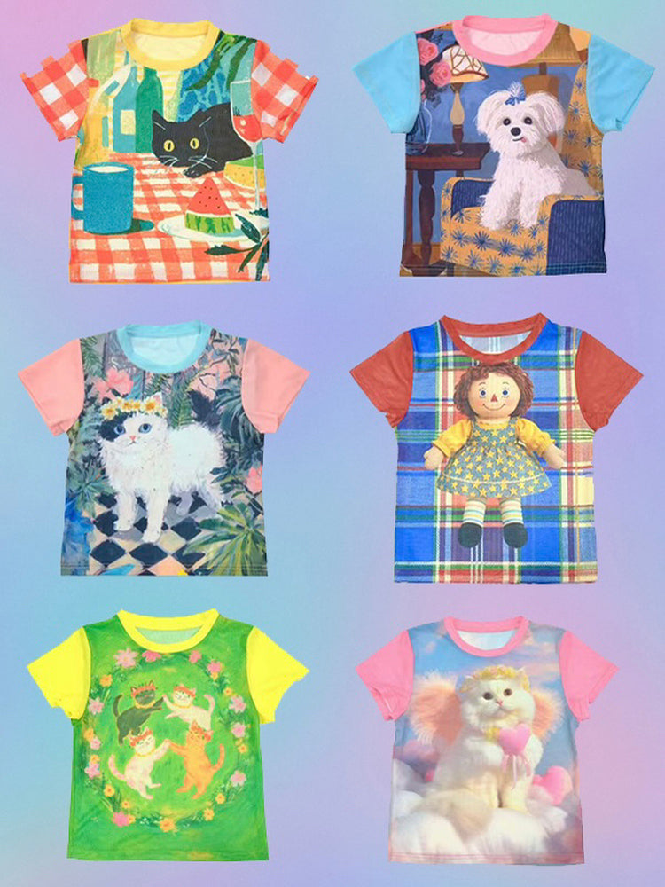 Decora Kei Cartoon Mesh Top Kawaii Cropped Harajuku Style - MeowMeow Bug by Land Decora