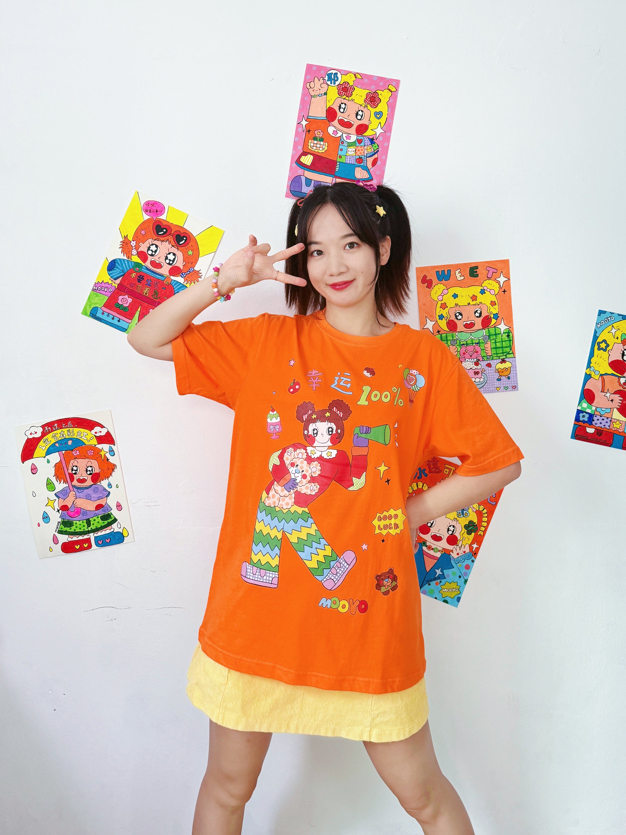 Kawaii Orange T Shirt Lucky 100 Percent Cotton - MOOYO by Land Decora