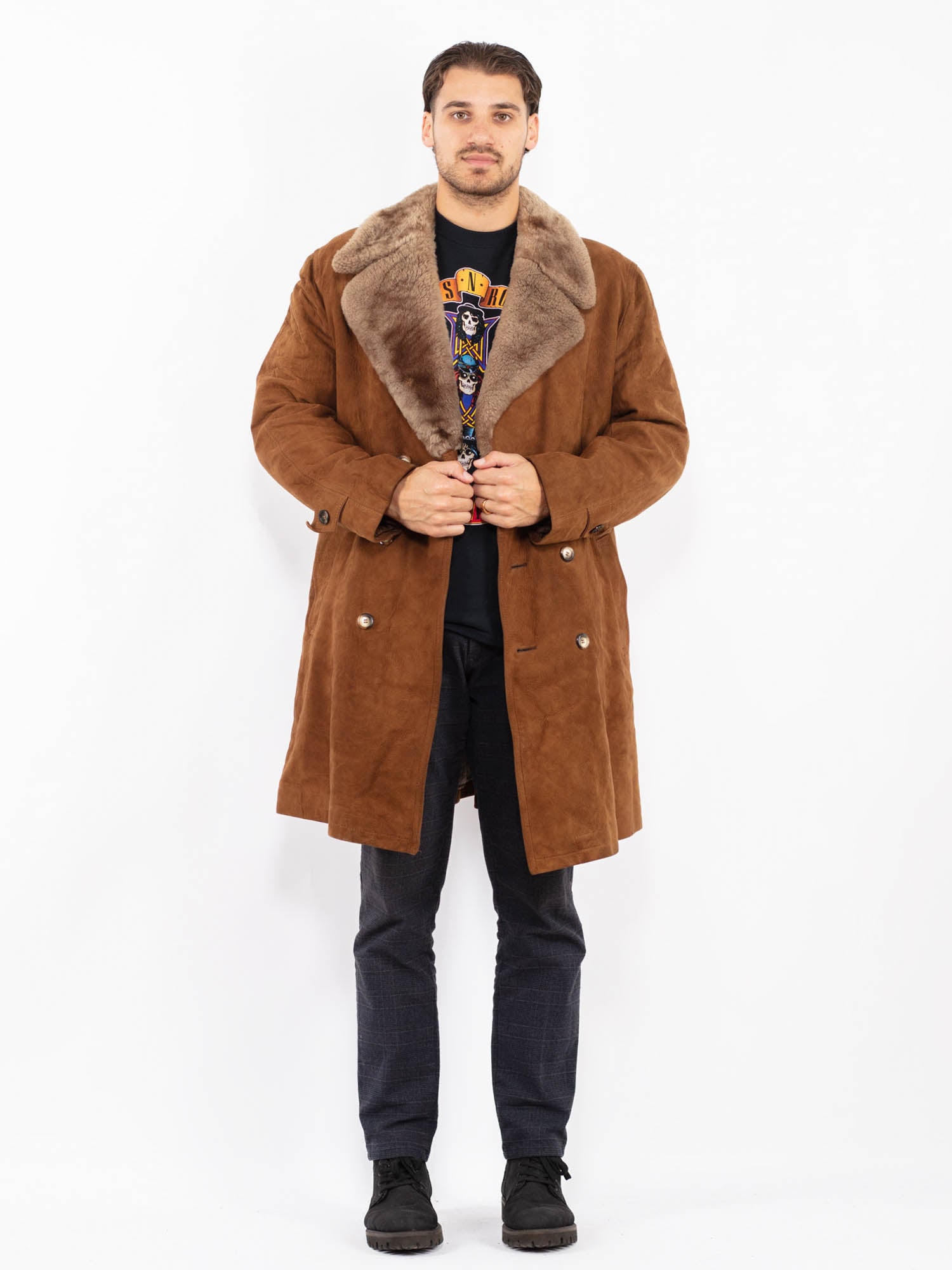 Vintage 70's Men Suede Sherpa Coat in Brown by Northern Grip