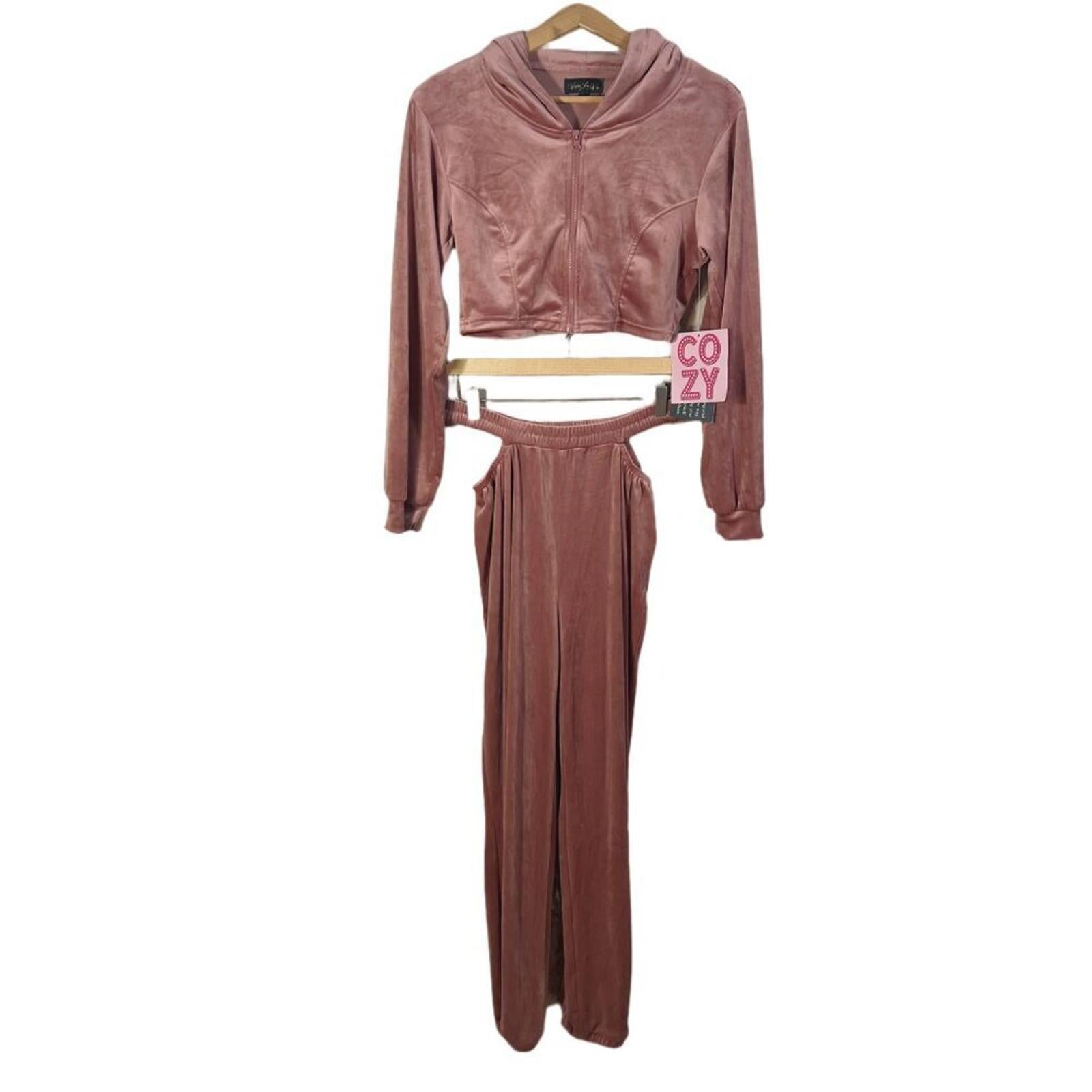 NWT Vivre La Vie Velour Tracksuit Sweatshirt Sweatpants Blush Dusty Ro by Hot Girl Secondhand