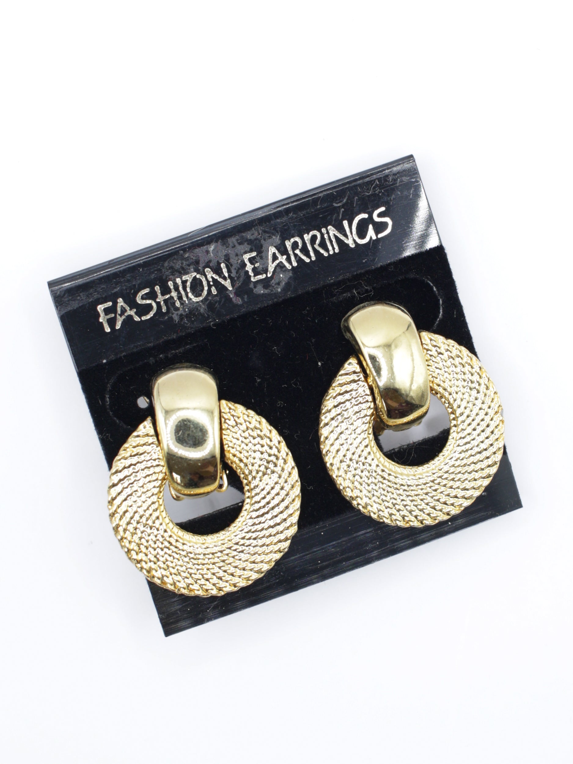 Vintage 80's Textured Hoop Clip-on Earrings in Gold by Northern Grip