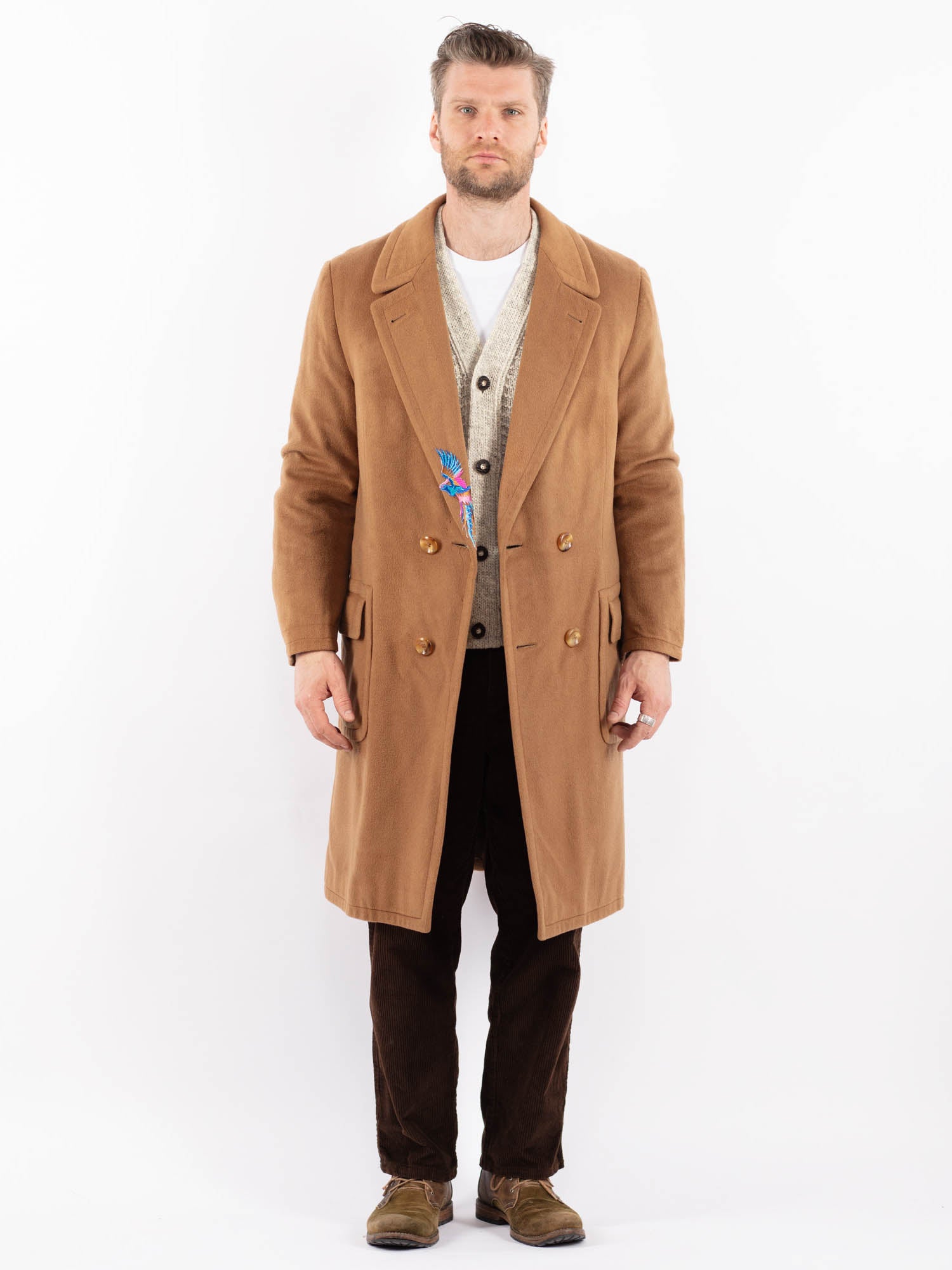 Vintage 60's Men Cashmere Wool Blend Coat in Beige by Northern Grip