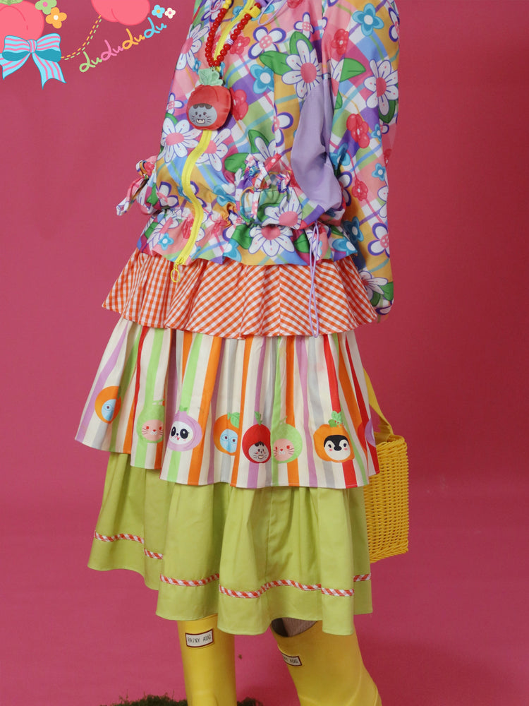 Decora Kei Tiered Skirt – Animal Print Colorblock – Lulululu by Land Decora