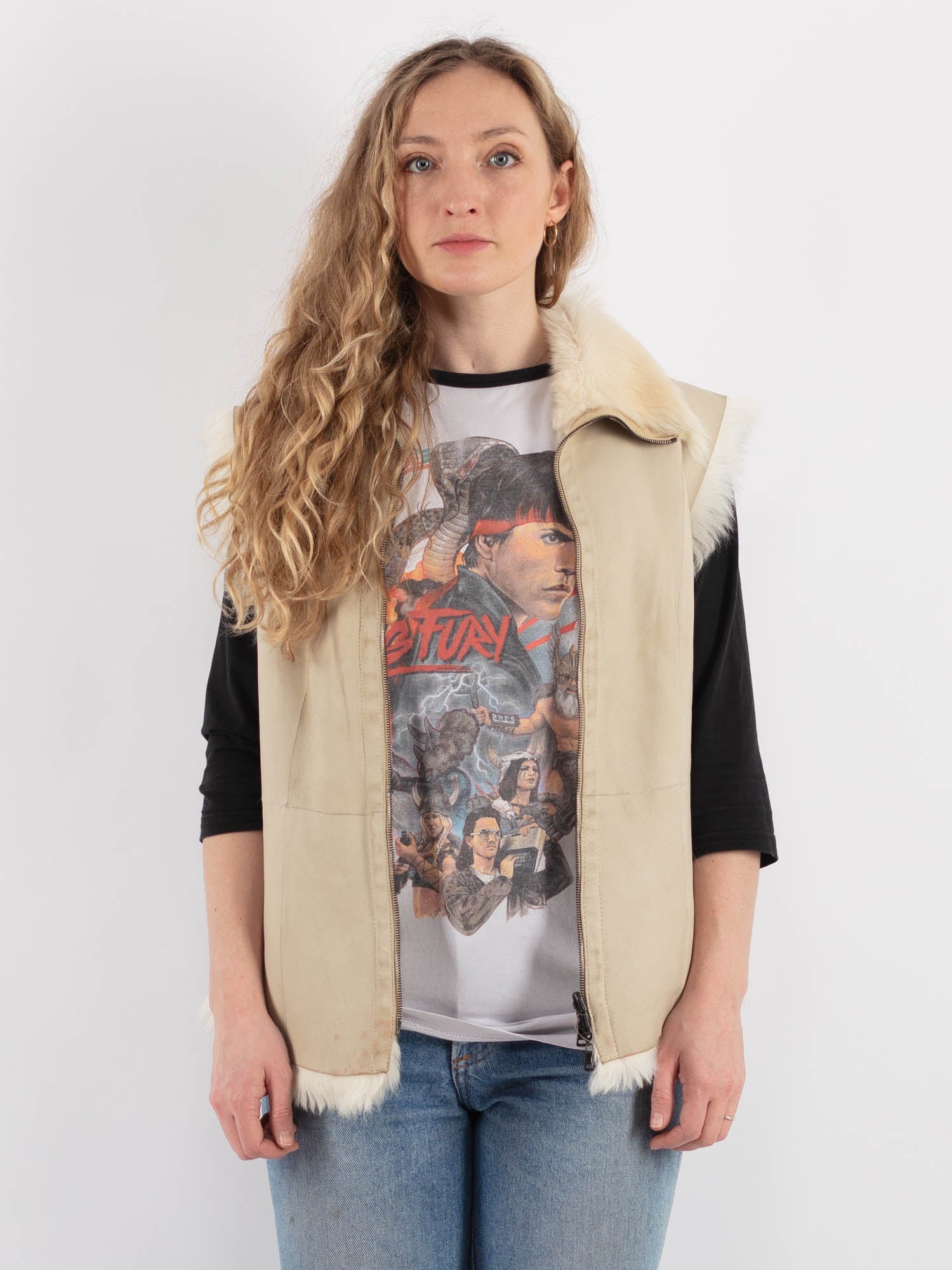 Vintage 90's Women Sheepskin Vest in Beige by Northern Grip