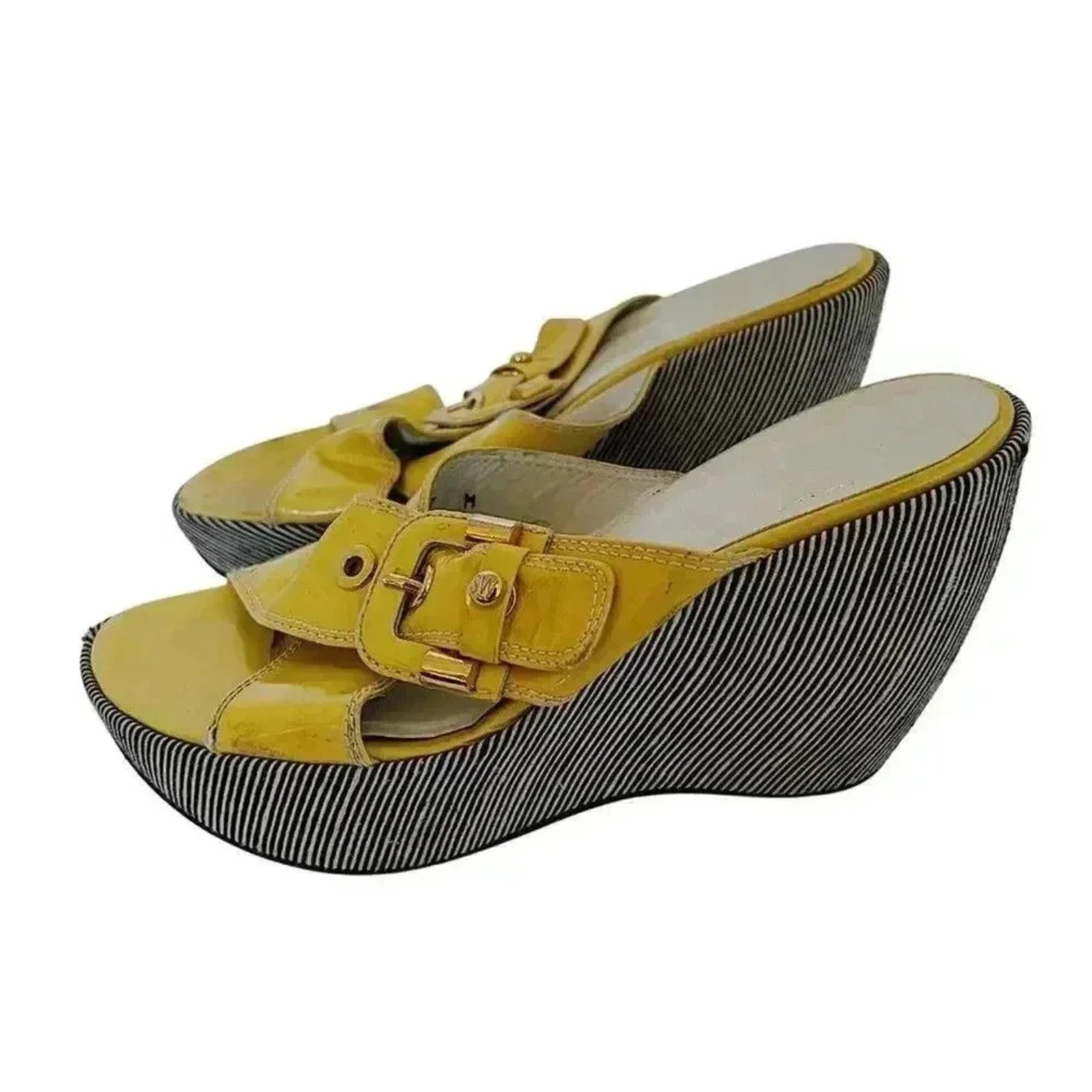 Stuart Weitzman Vintage Yellow Patent Leather Platform Wedges Stripes by Hot Girl Secondhand