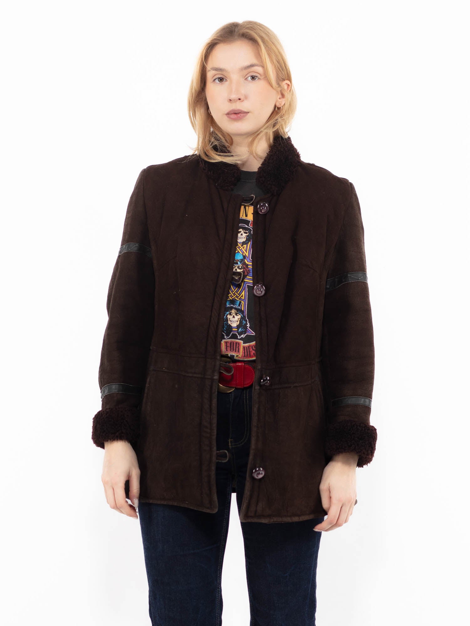 Vintage 80's Women Sheepskin Coat in Brown by Northern Grip