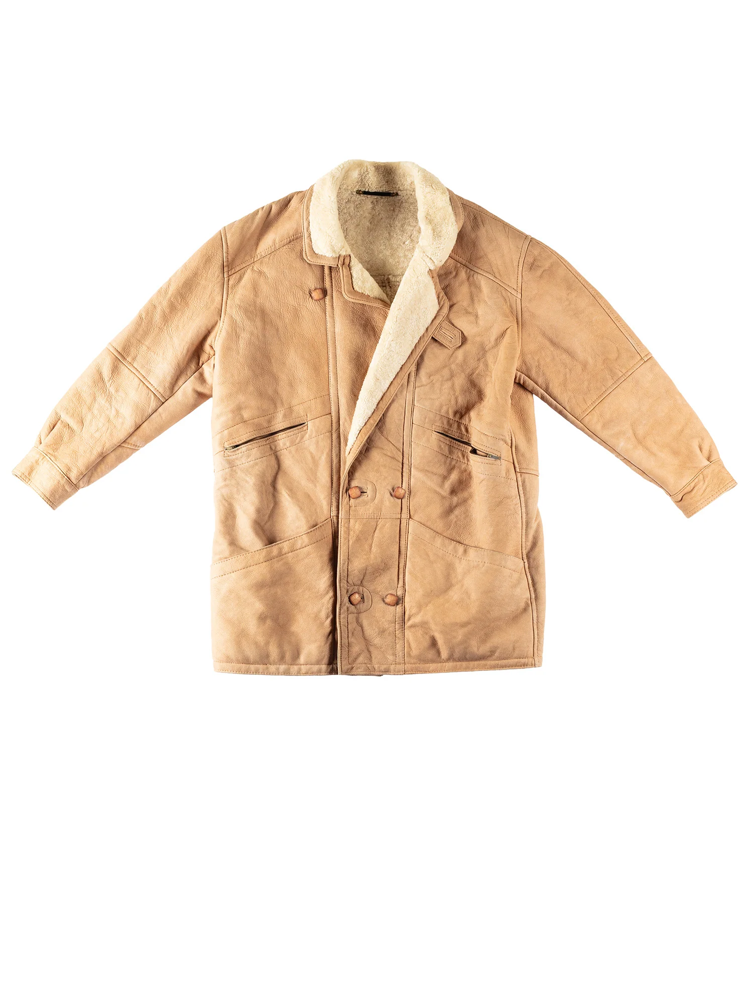 Vintage 80's Men Sheepskin Coat in Beige by Northern Grip
