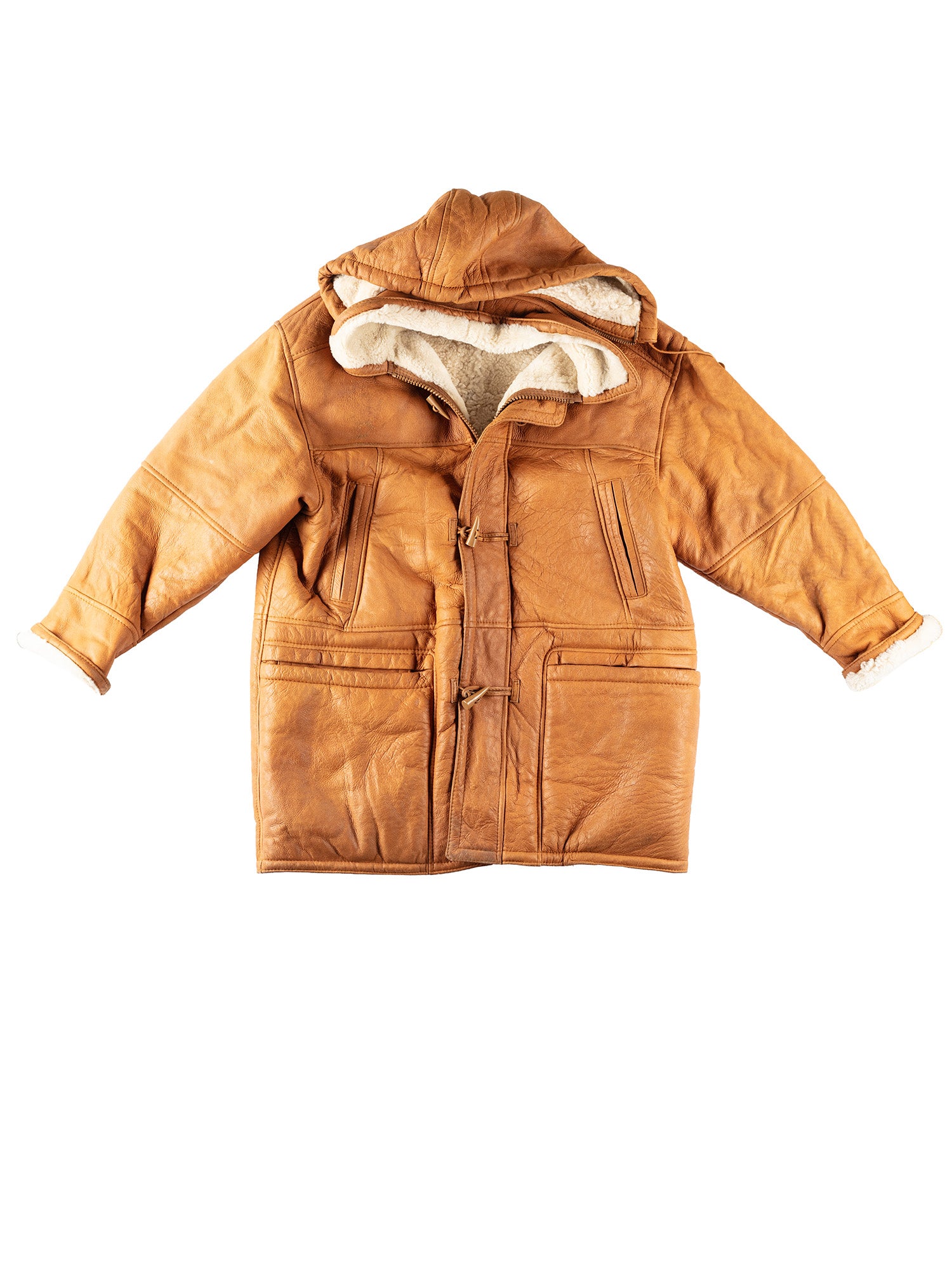 Vintage 80's Men Hooded Sheepskin Coat in Sand Brown by Northern Grip