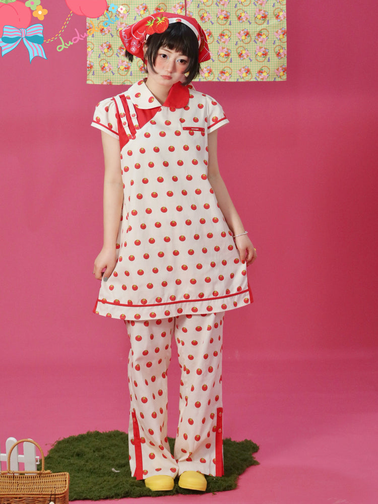 Kawaii Qipao Dress – Tomato Button Patchwork – Lulululu by Land Decora