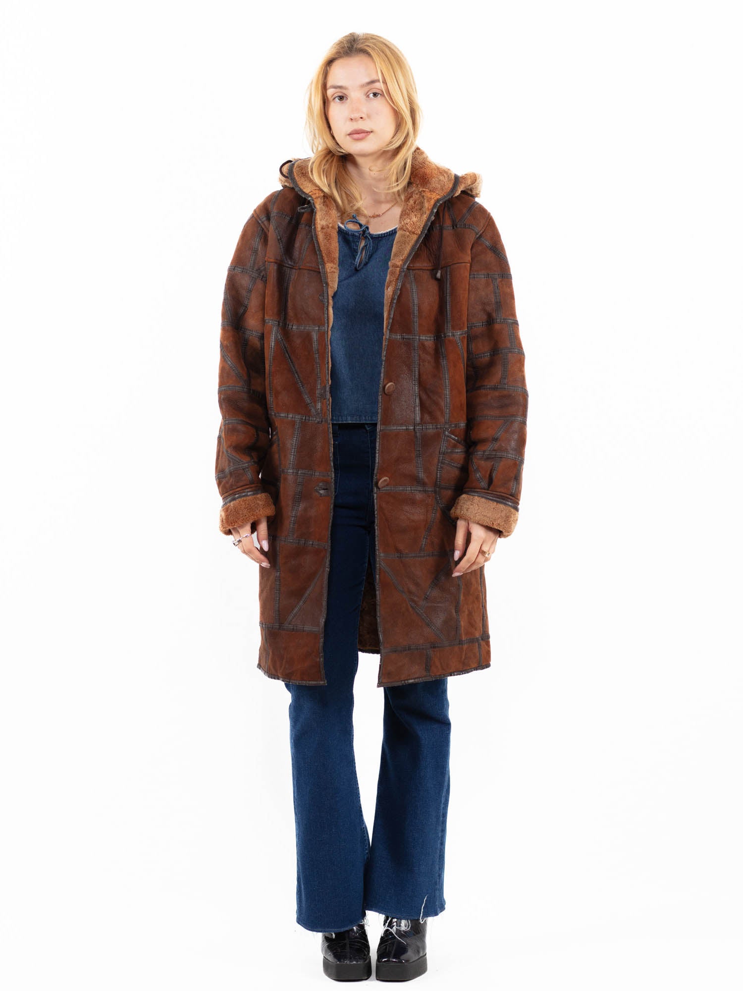 Vintage 90's Women Sheepskin Coat in Brown by Northern Grip