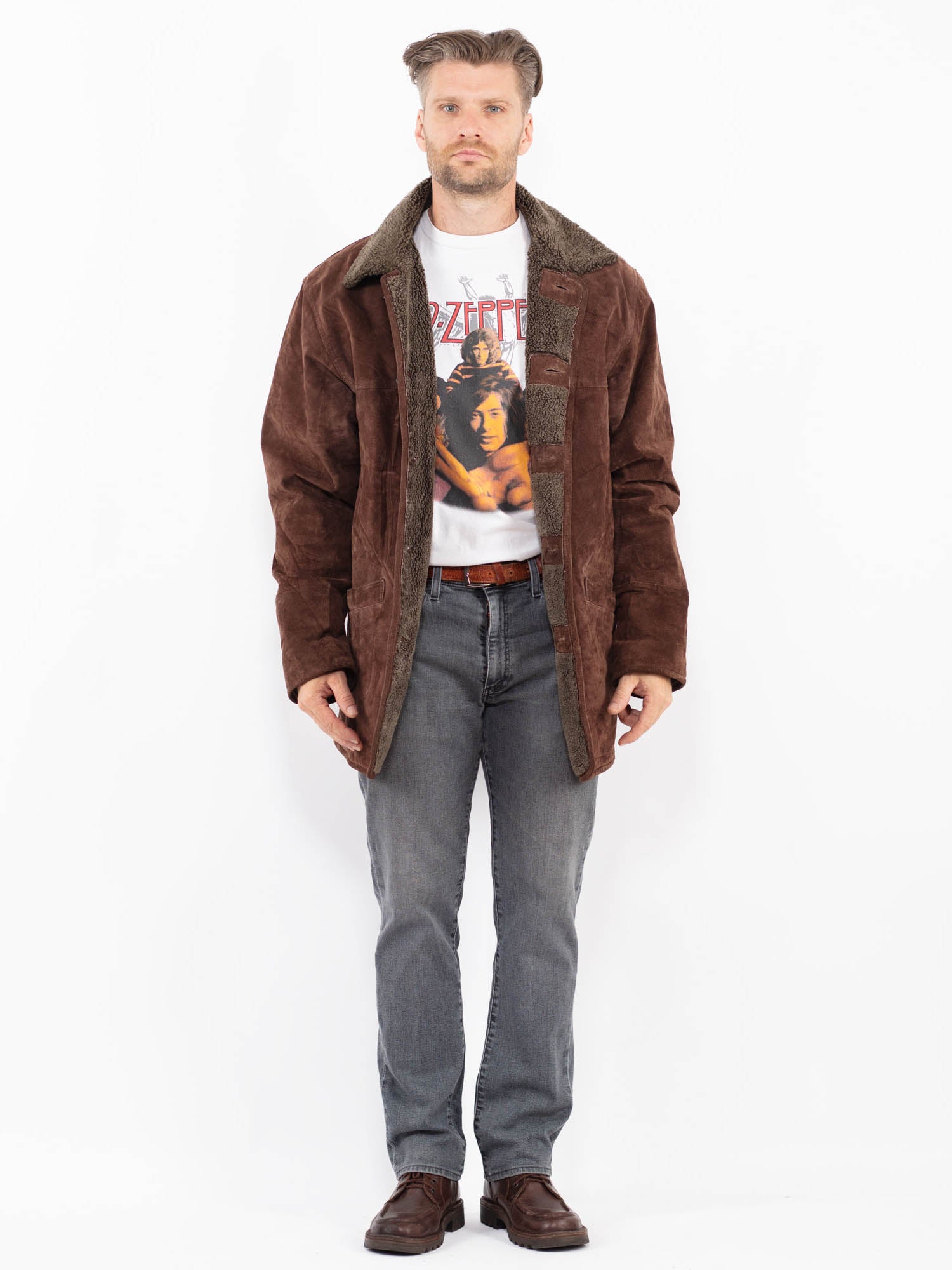 Vintage 90's Men Suede Sherpa Coat in Brown by Northern Grip
