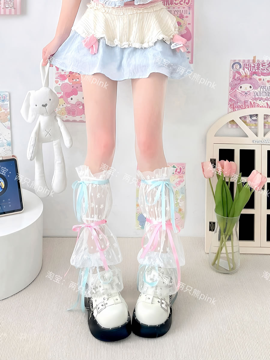 2 Bears Lace Leg Warmers | Bow Ballet Socks | Mesh Leg Warmers by Land Decora