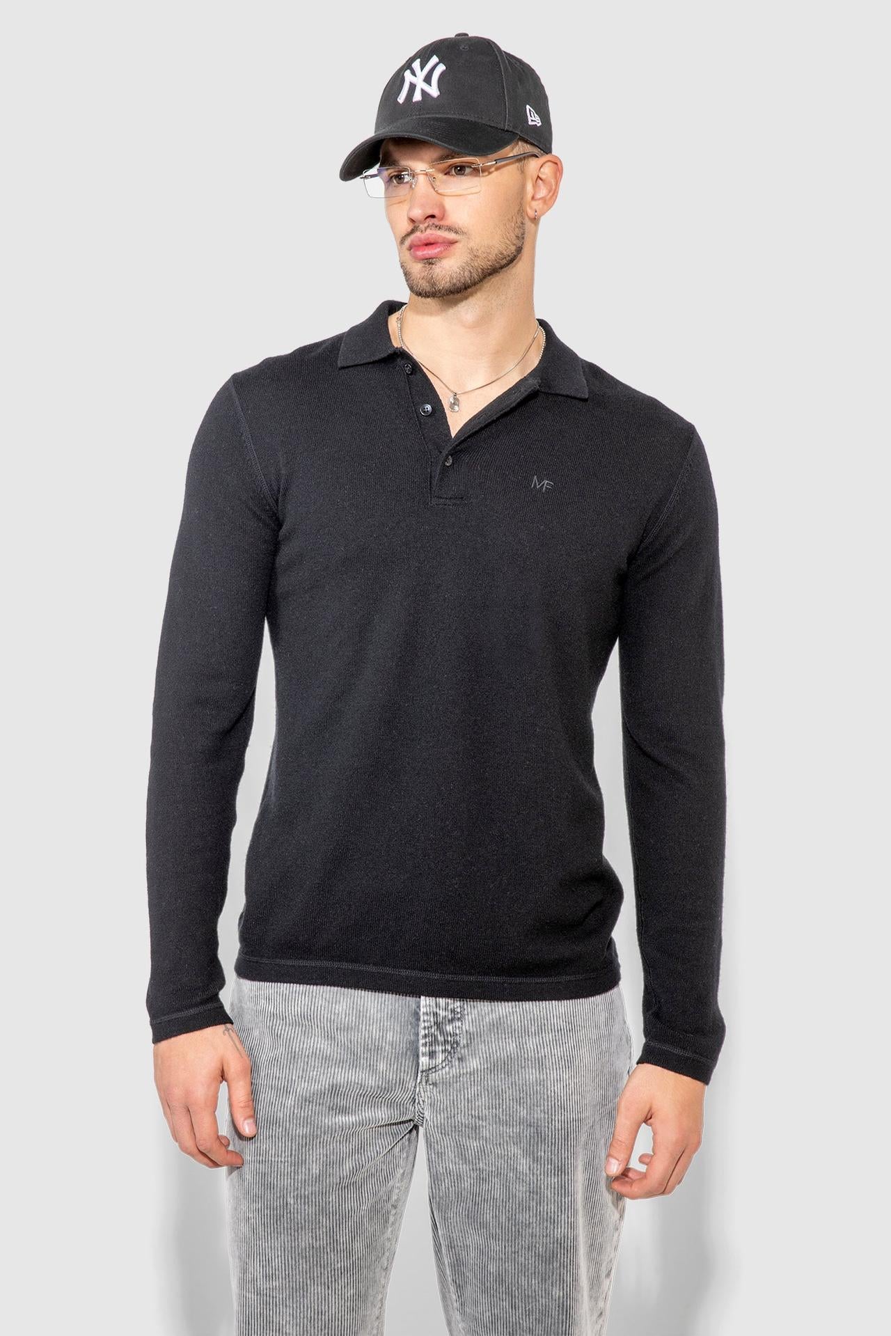 Pierce Long Noir Knit Long Sleeve Polo Shirt by MONFRERE