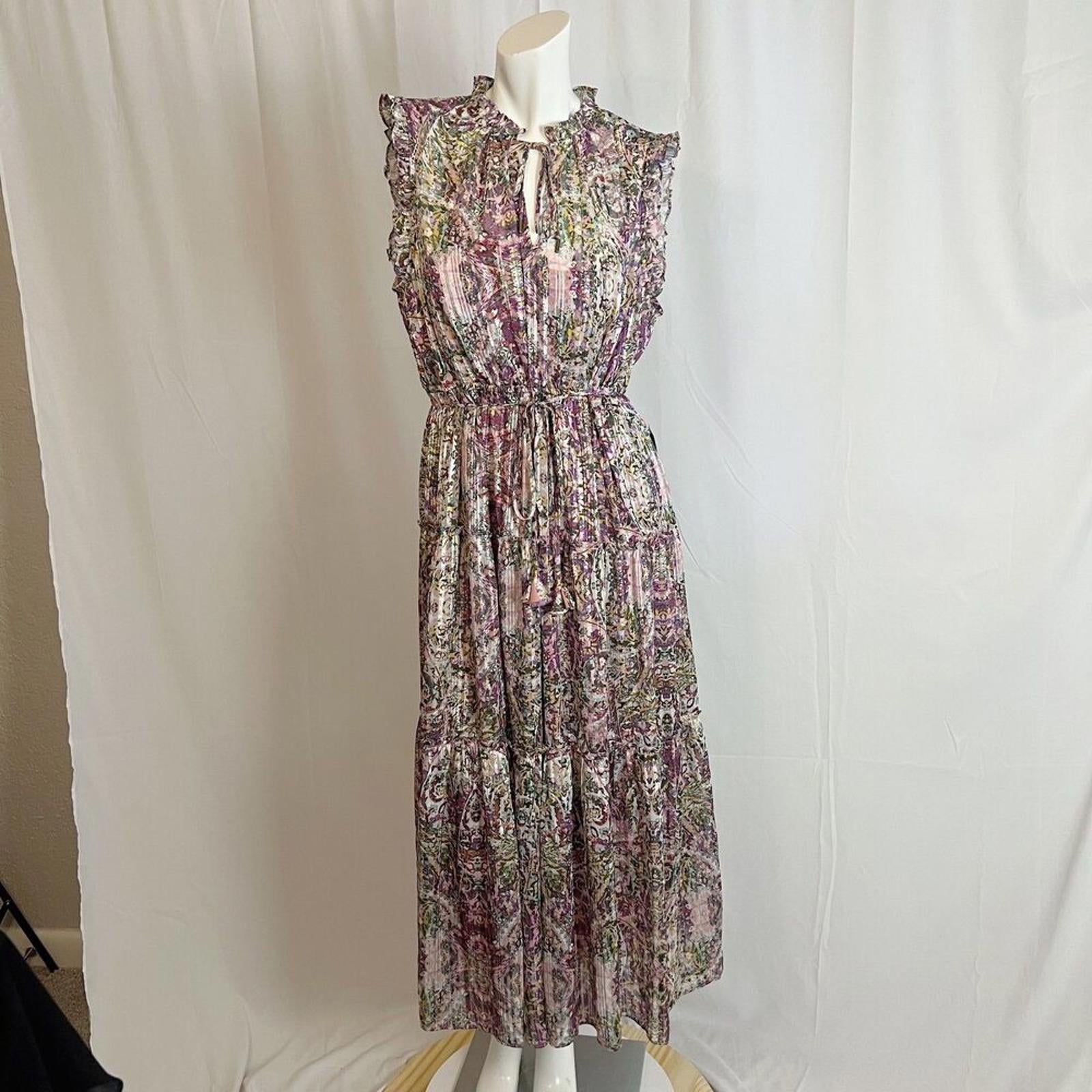 NWT Socialite Metallic Floral Print Tiered Sleeveless Purple Green Dre by Hot Girl Secondhand