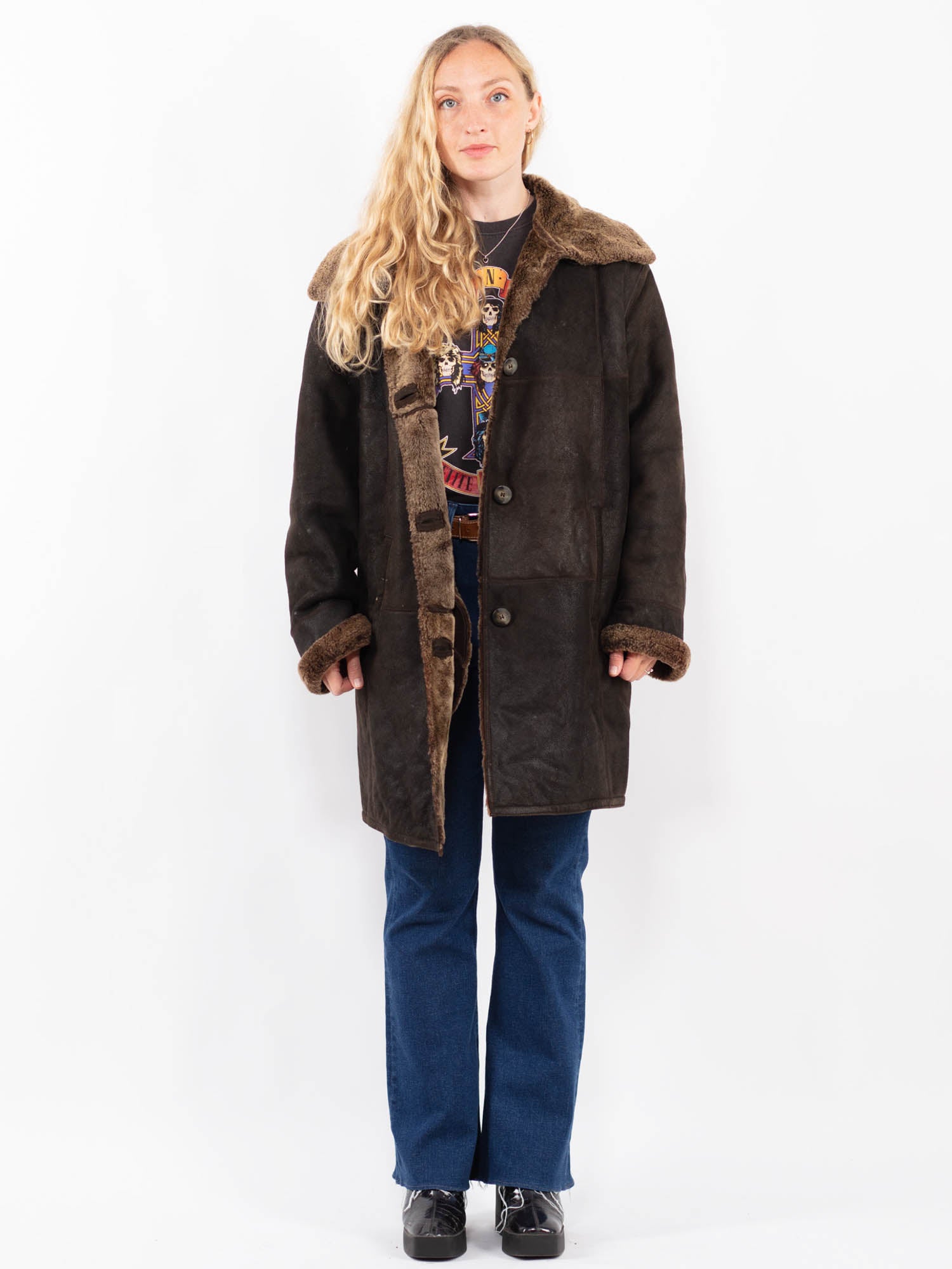 Vintage 90's Women Sheepskin Coat in Brown by Northern Grip