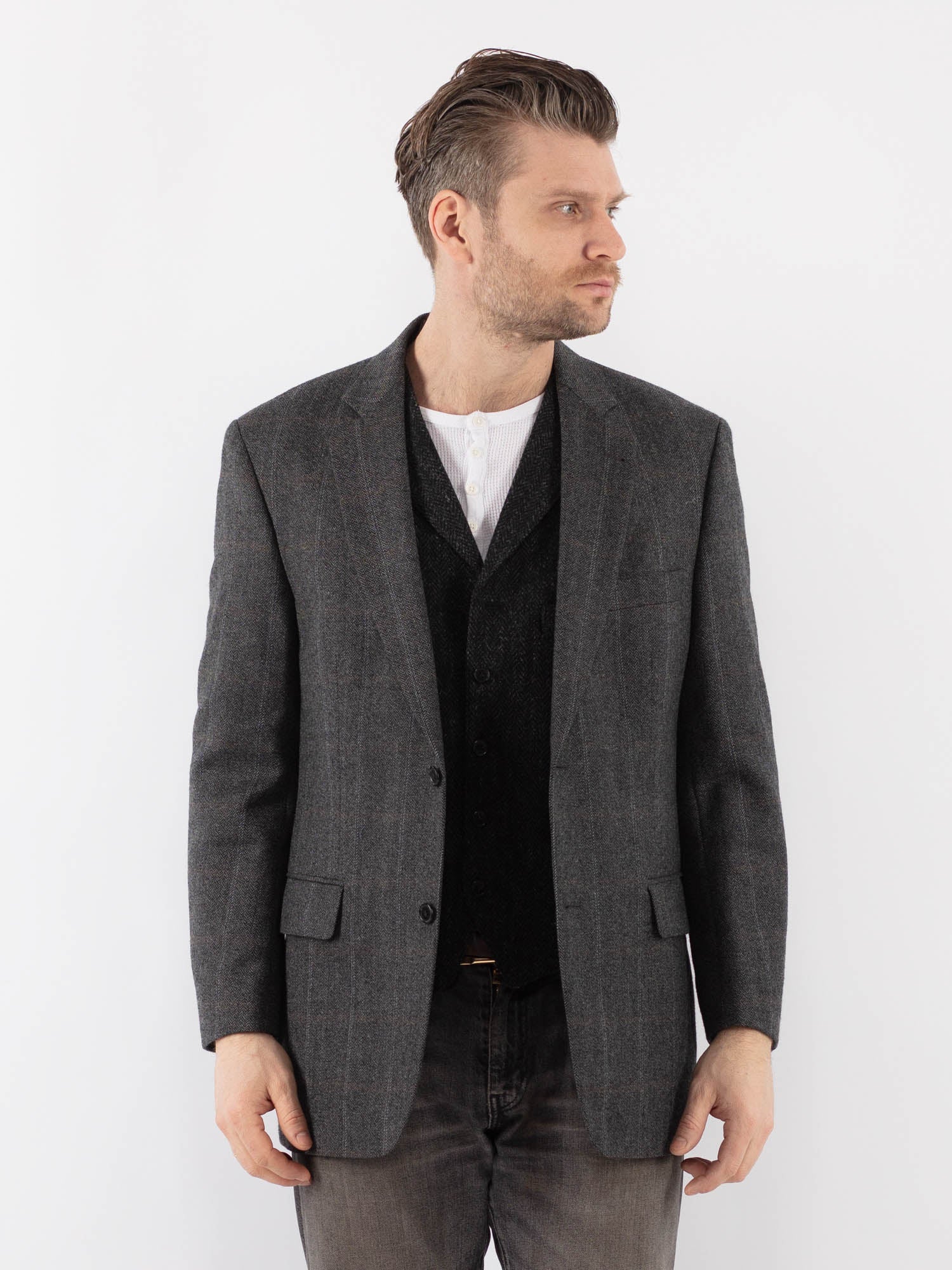Vintage 90's Men Wool Blazer Jacket in Gray by Northern Grip